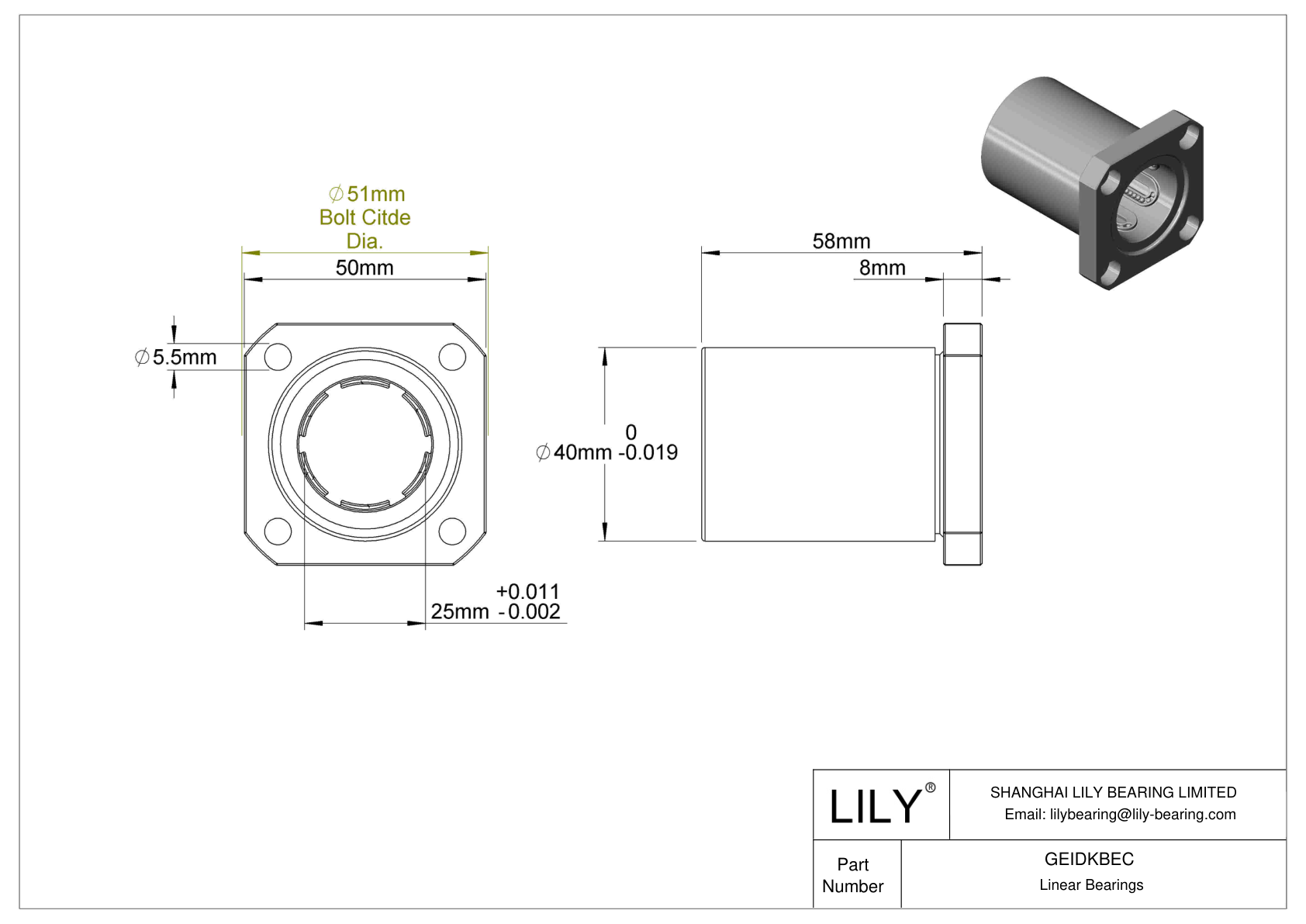 K Rodamientos Lineales A Bolas Con Brida Lily Bearing