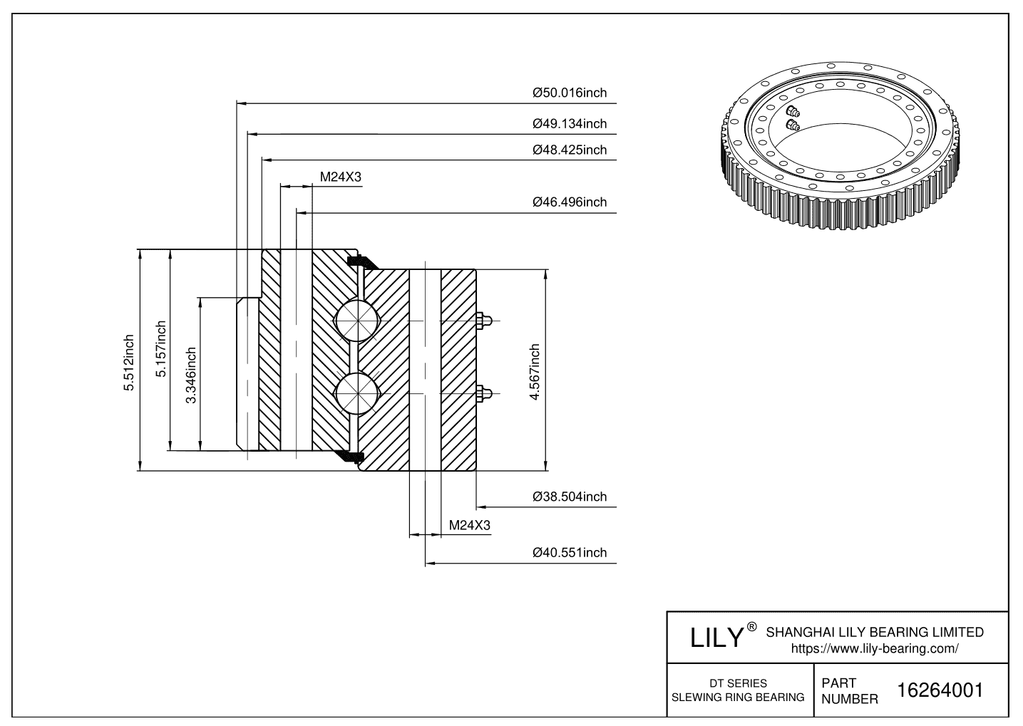 Eight Point Contact Ball Slewing Ring Bearing