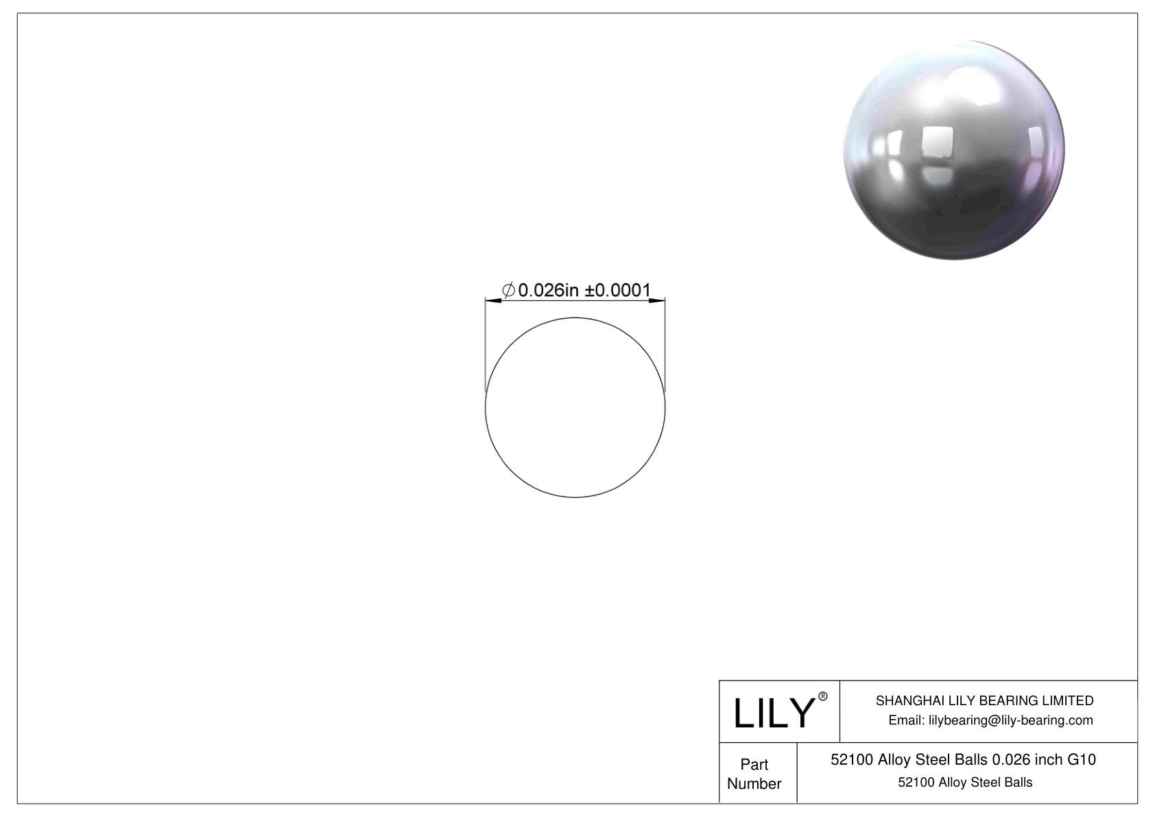 52100 Alloy Steel Balls 0.026 inch G10 52100 Alloy Steel Balls cad drawing