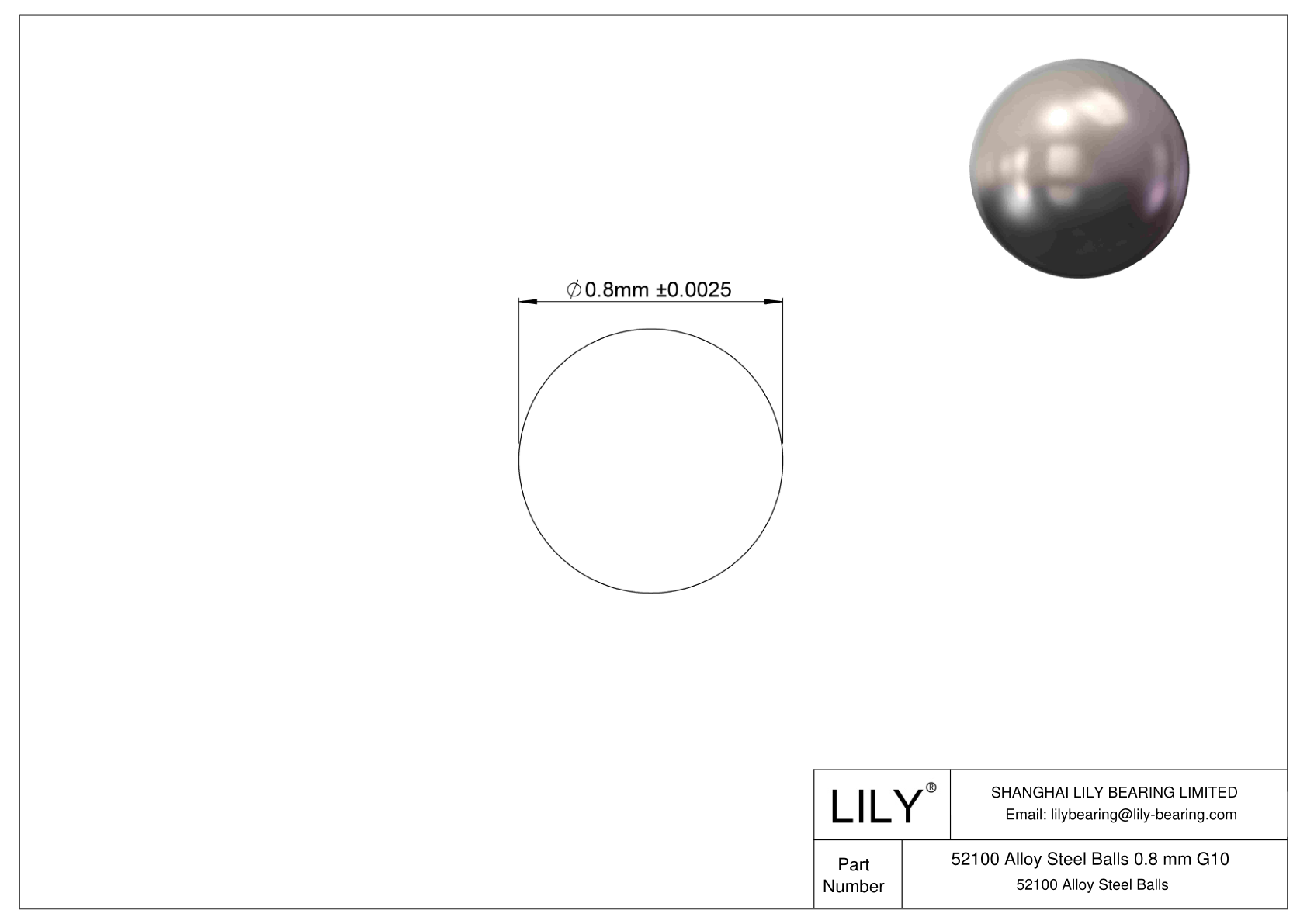 52100 合金钢球 0.8 mm G10 52100 合金钢球 cad drawing