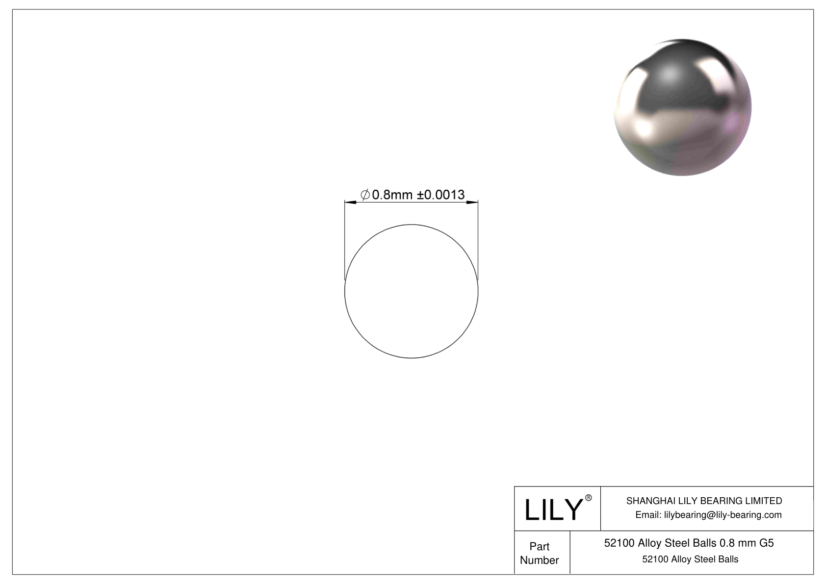 52100 合金钢球 0.8 mm G5 52100 合金钢球 cad drawing