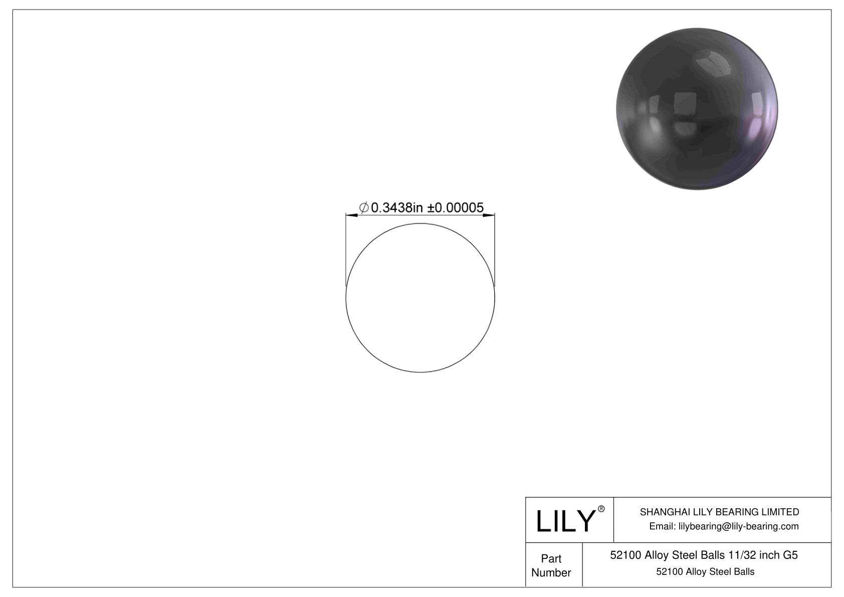 52100 合金钢球 11/32 英寸 G5 52100 合金钢球 cad drawing