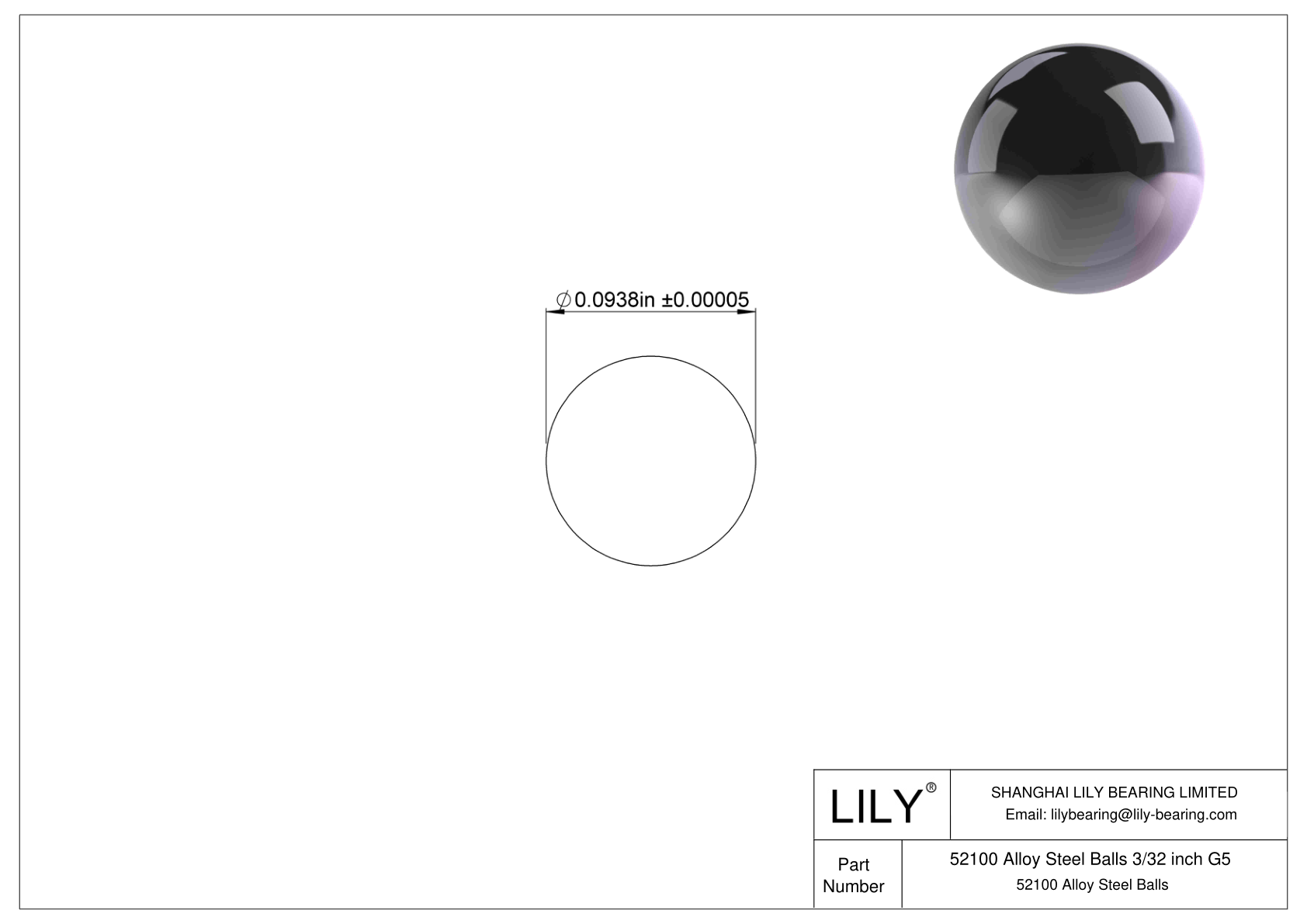 52100 Alloy Steel Balls 3/32 inch G5 52100 Alloy Steel Balls cad drawing