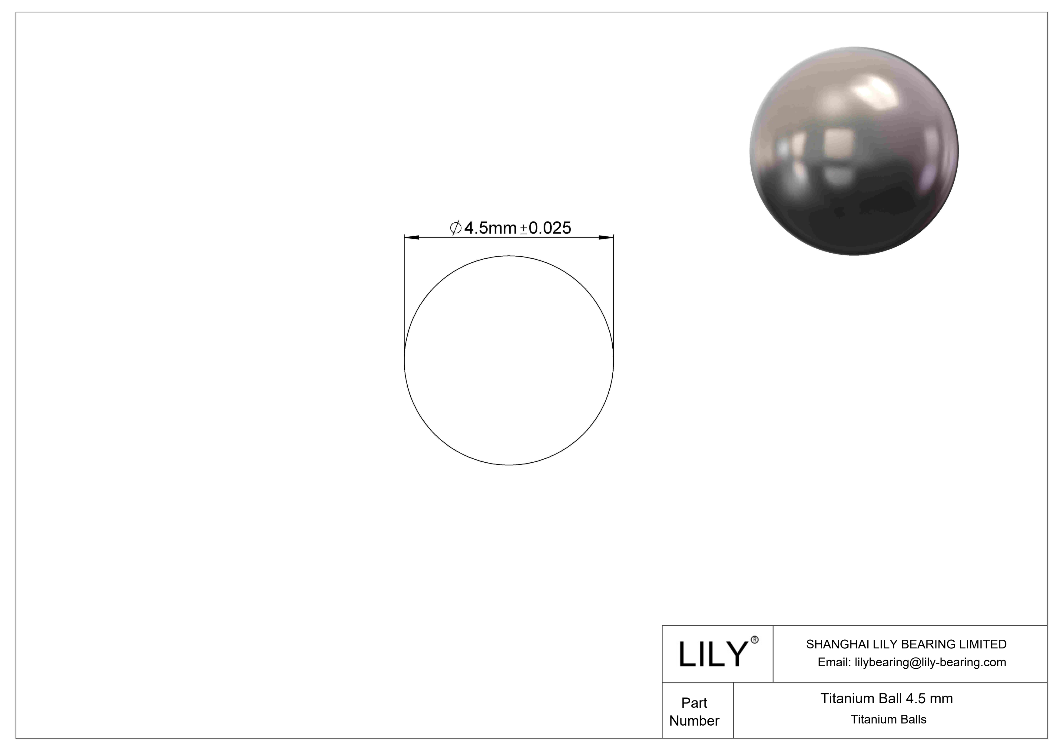 Titanium Ball 4.5 mm Titanium Balls cad drawing