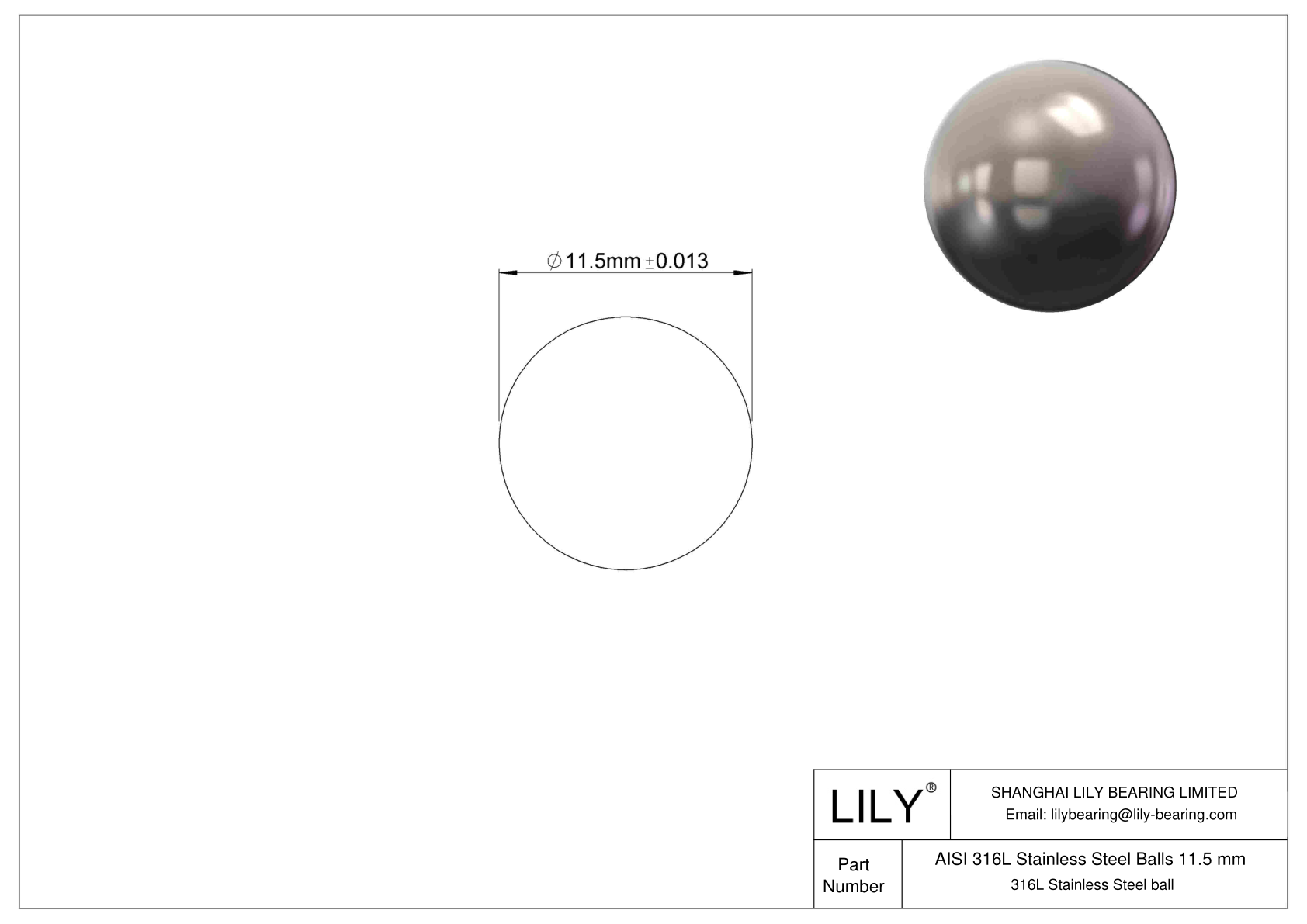 AISI 316L Acero inoxidable 11.5 mm Acero inoxidable 316L cad drawing