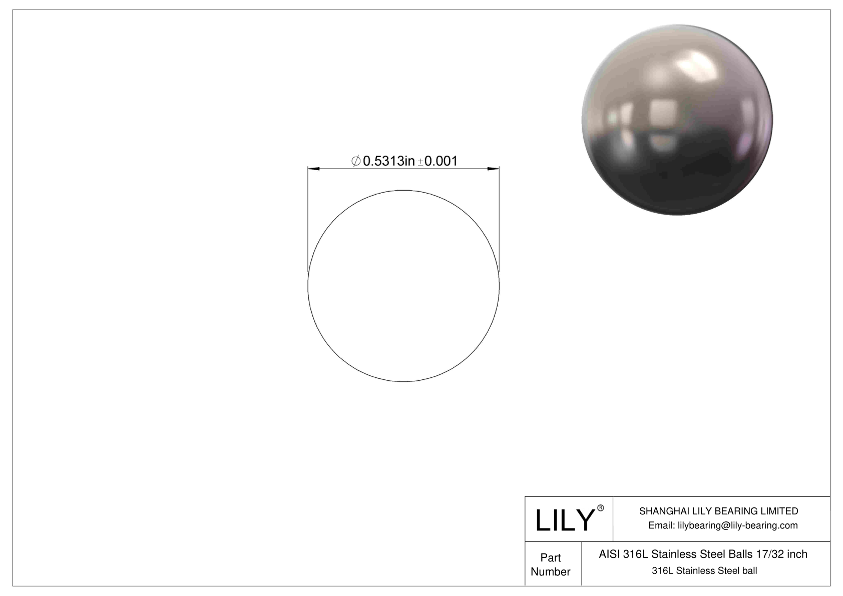 AISI 316L Acero inoxidable 17/32 Pulgada Acero inoxidable 316L cad drawing