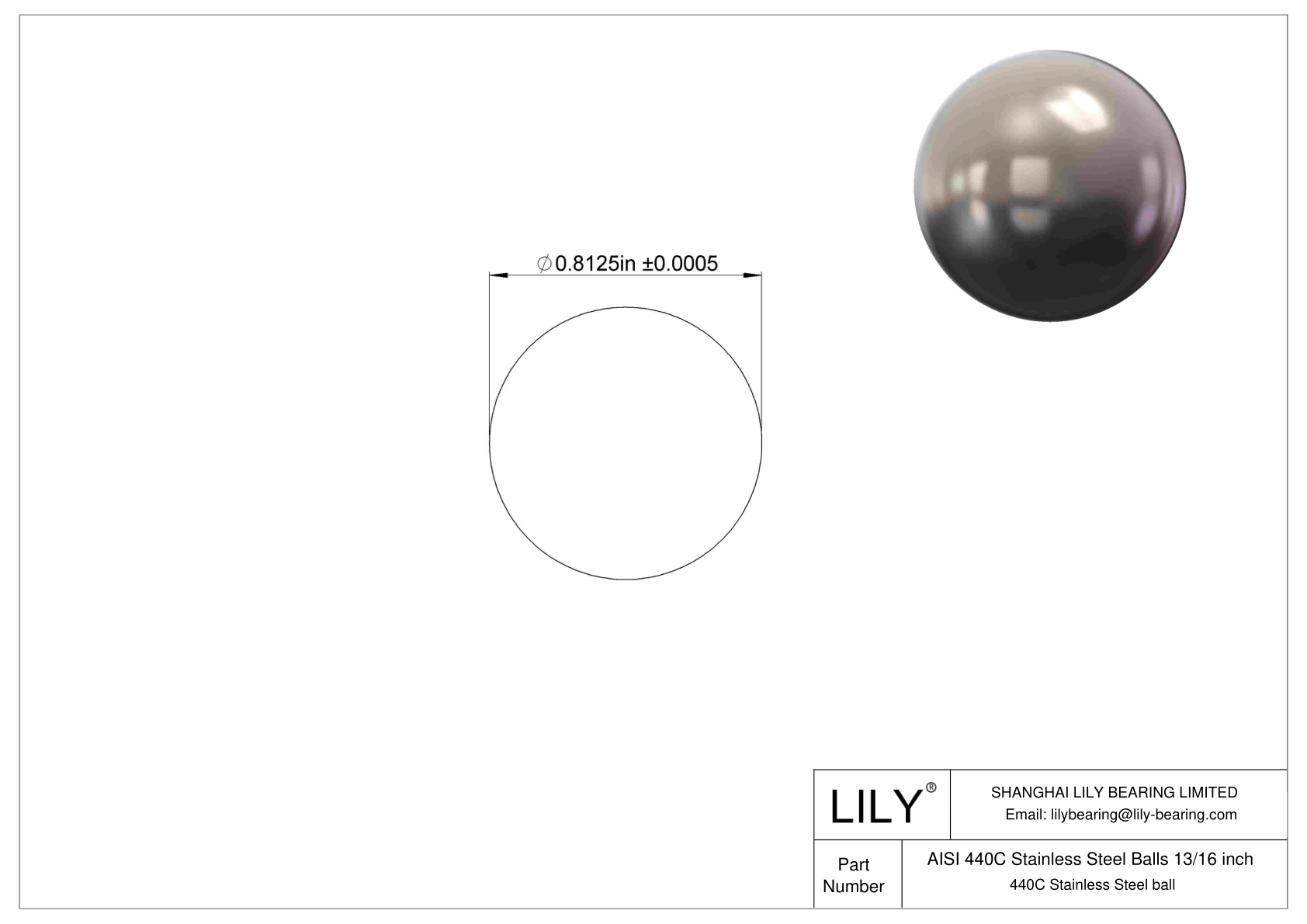 AISI 440C Acero inoxidable 13/16 Pulgada Acero inoxidable 440C cad drawing