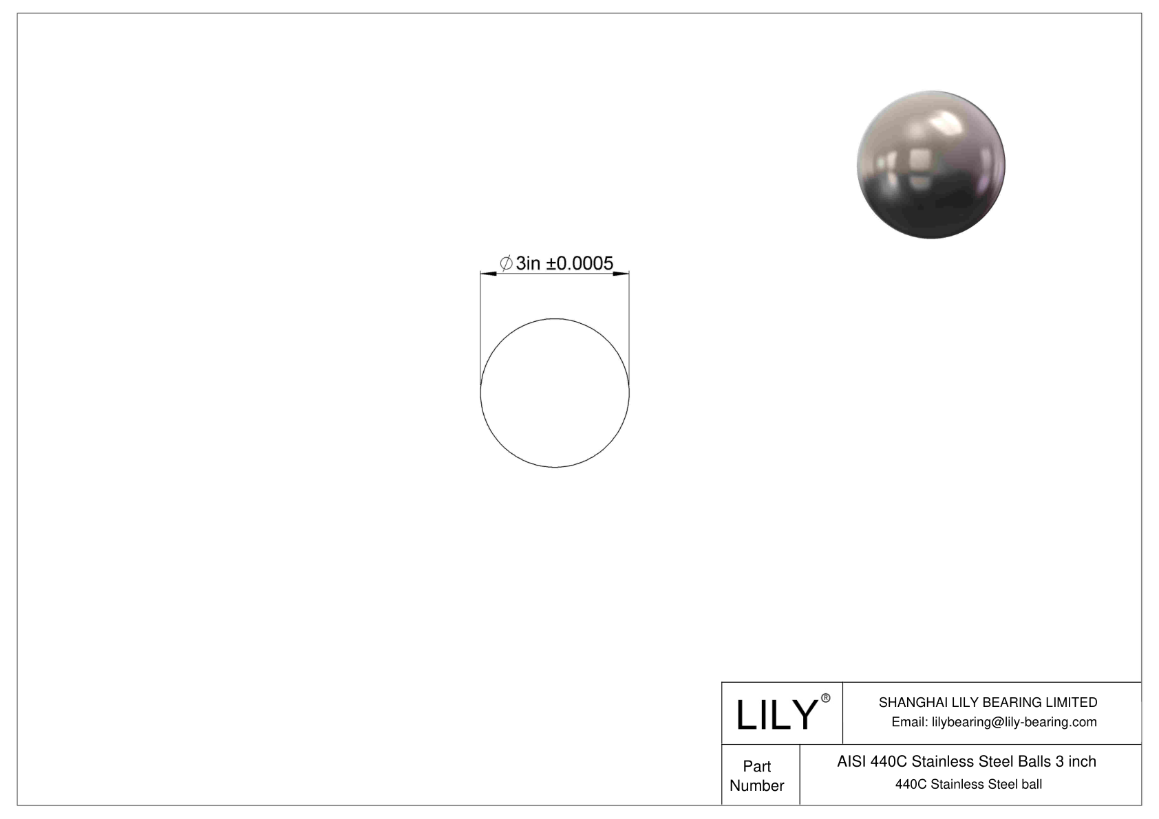 AISI 440C Acero inoxidable 3 Pulgada Acero inoxidable 440C cad drawing