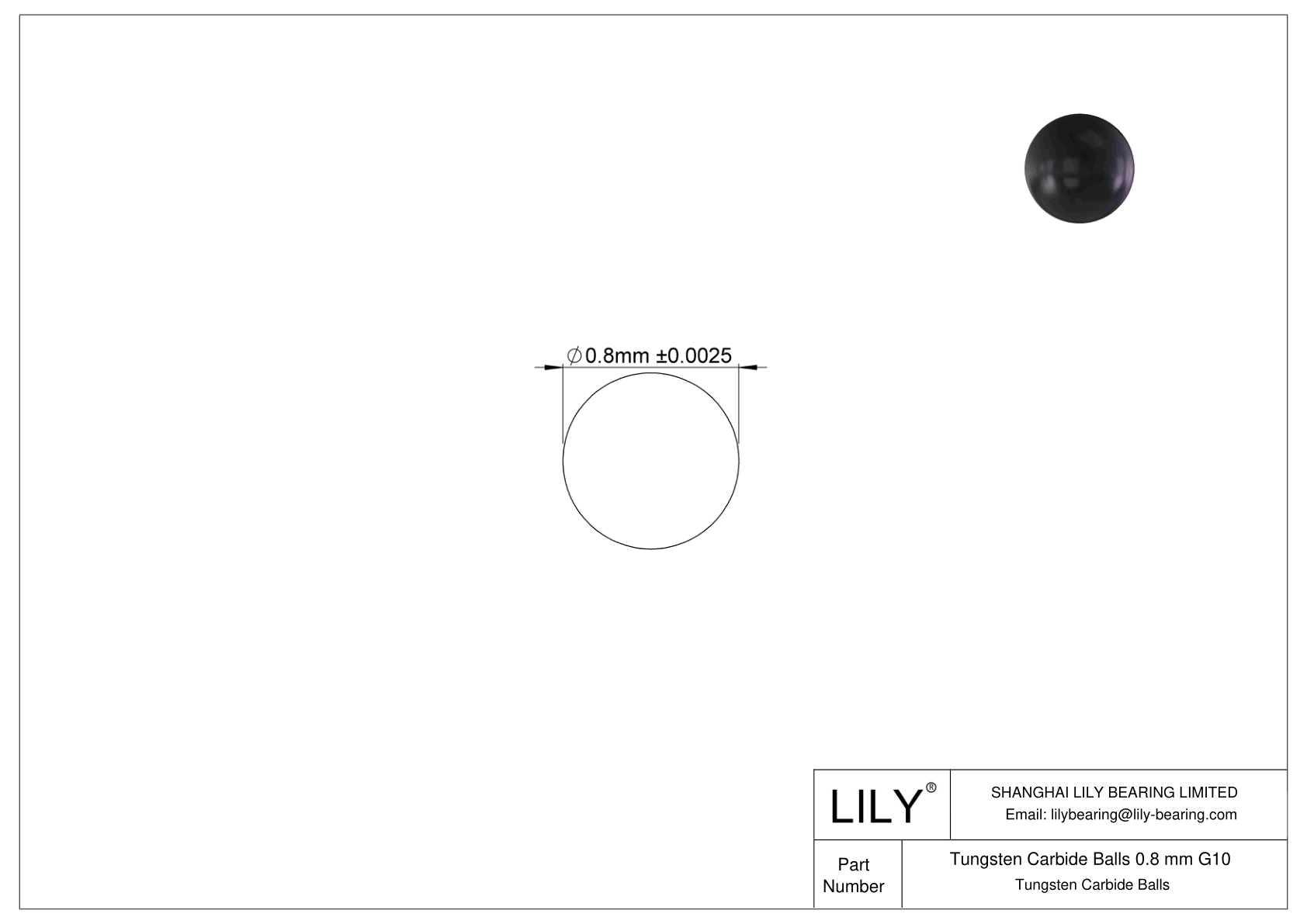 Tungsten Carbide Balls 0.8 mm G10 Tungsten Carbide Balls cad drawing