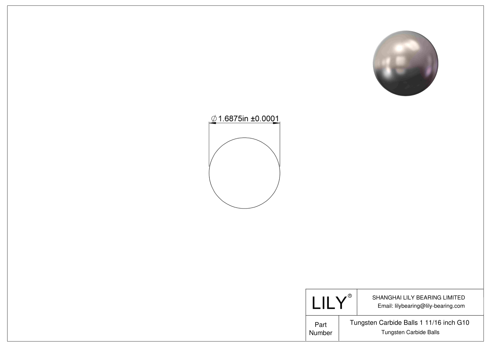 Tungsten Carbide Balls 1 11/16 inch G10 Tungsten Carbide Balls cad drawing