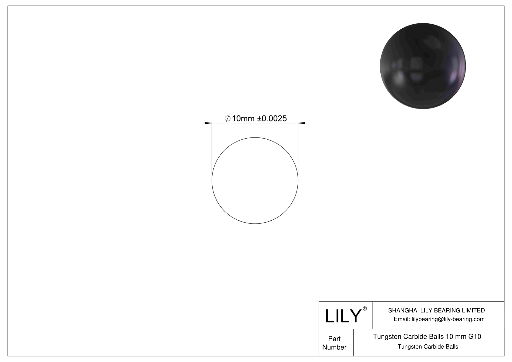 碳化钨球 10 mm G10 碳化钨球 cad drawing