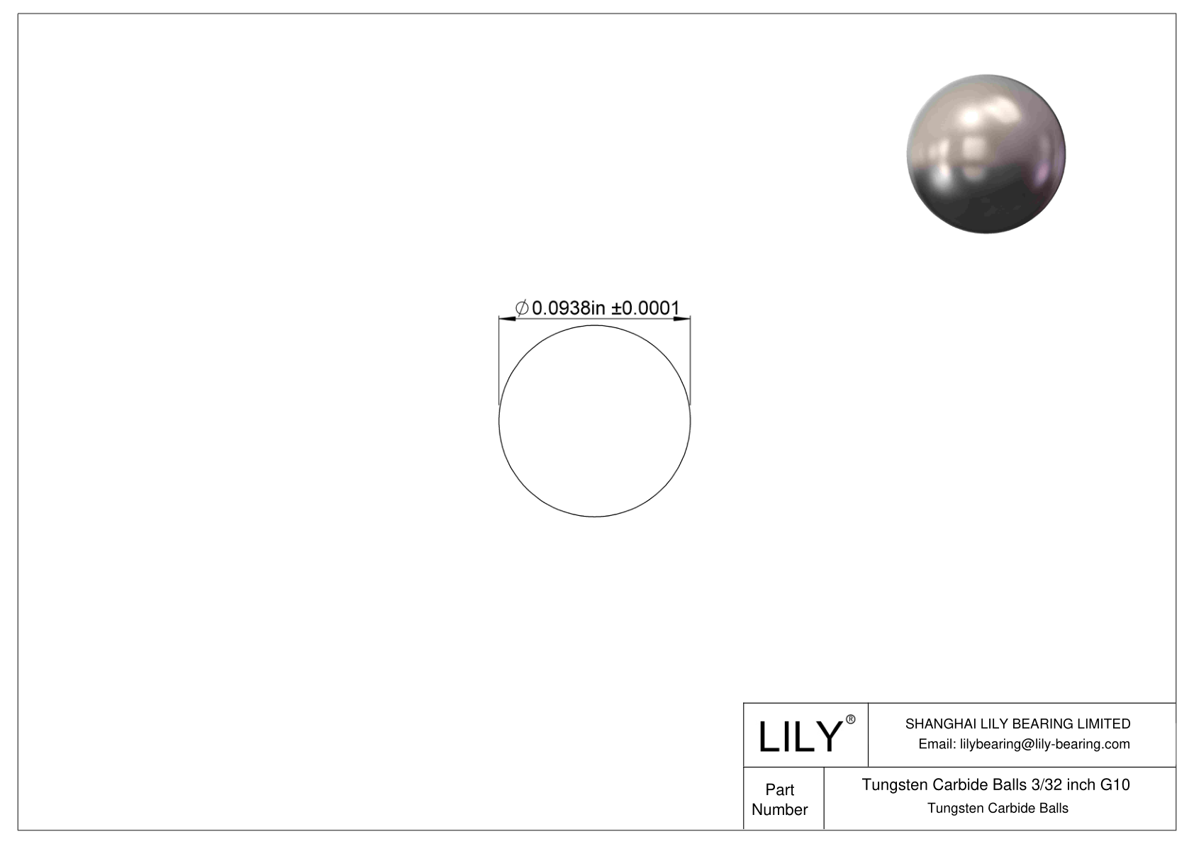 Tungsten Carbide Balls 3/32 inch G10 Tungsten Carbide Balls cad drawing