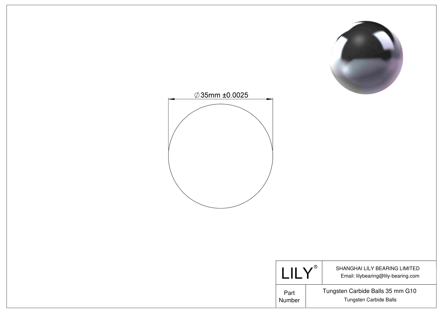 Tungsten Carbide Balls 35 mm G10 Tungsten Carbide Balls cad drawing