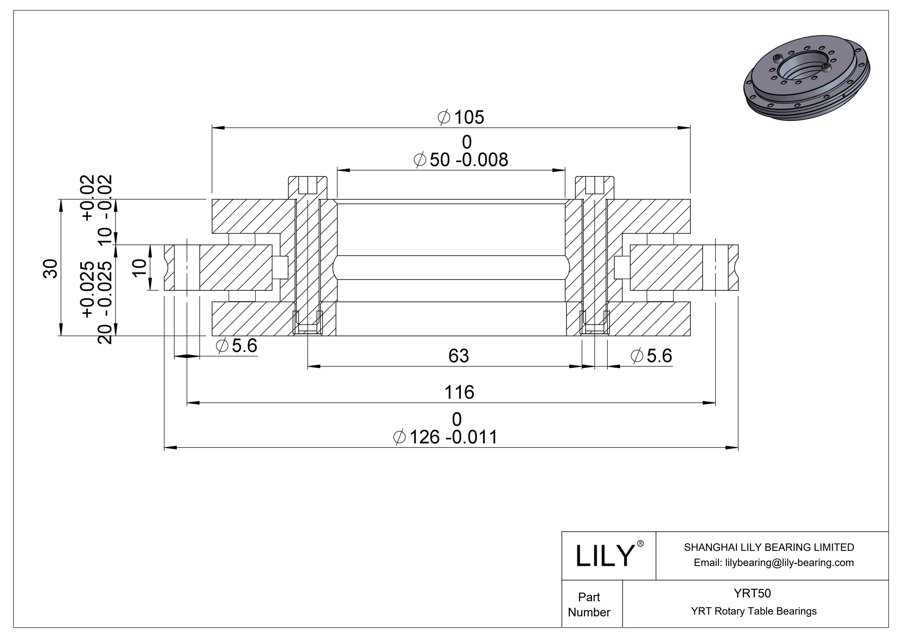 YRT50 Rodamientos para mesas giratorias YRT / YRTC cad drawing