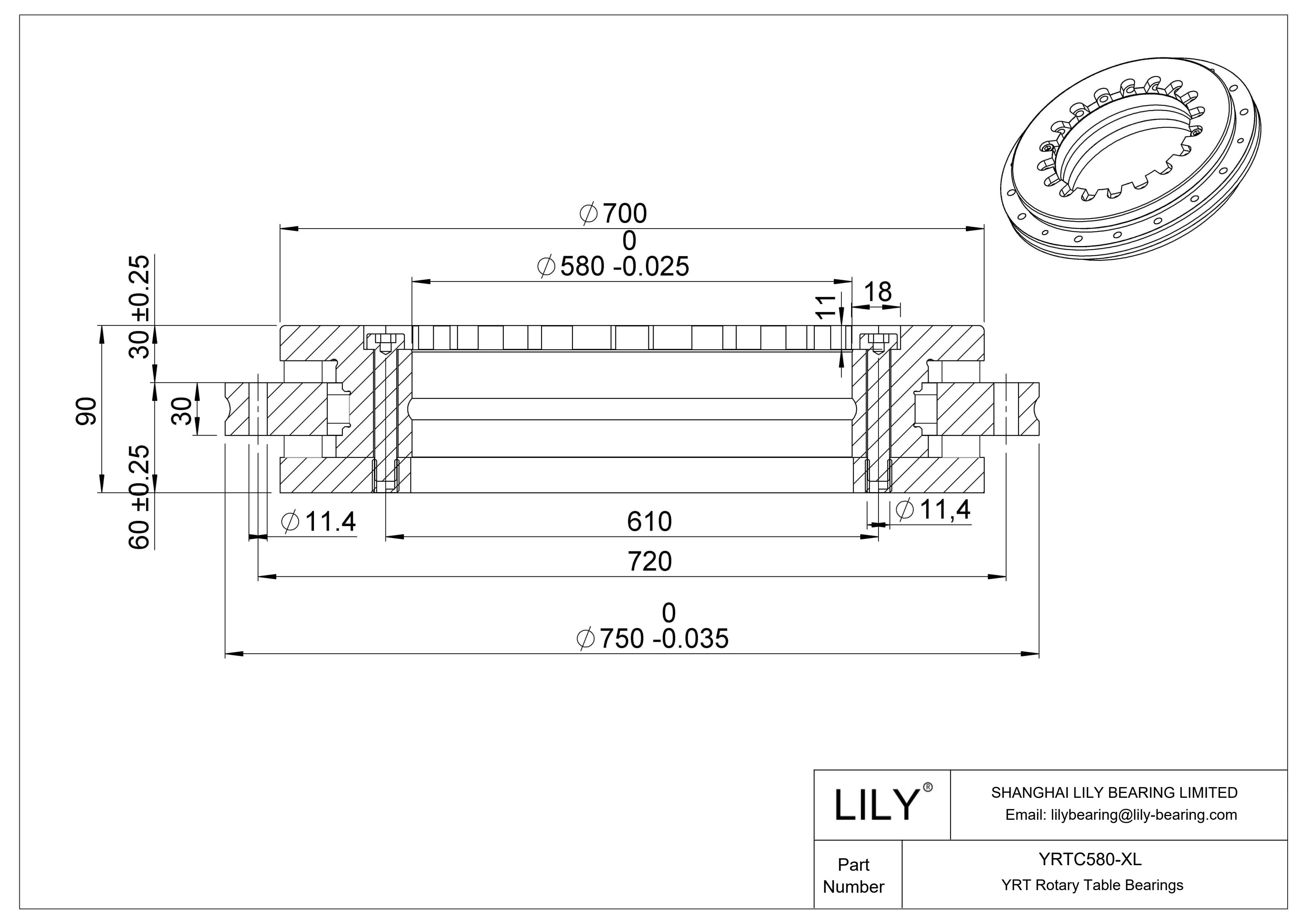 YRTC580-XL Rodamientos para mesas giratorias YRT / YRTC cad drawing