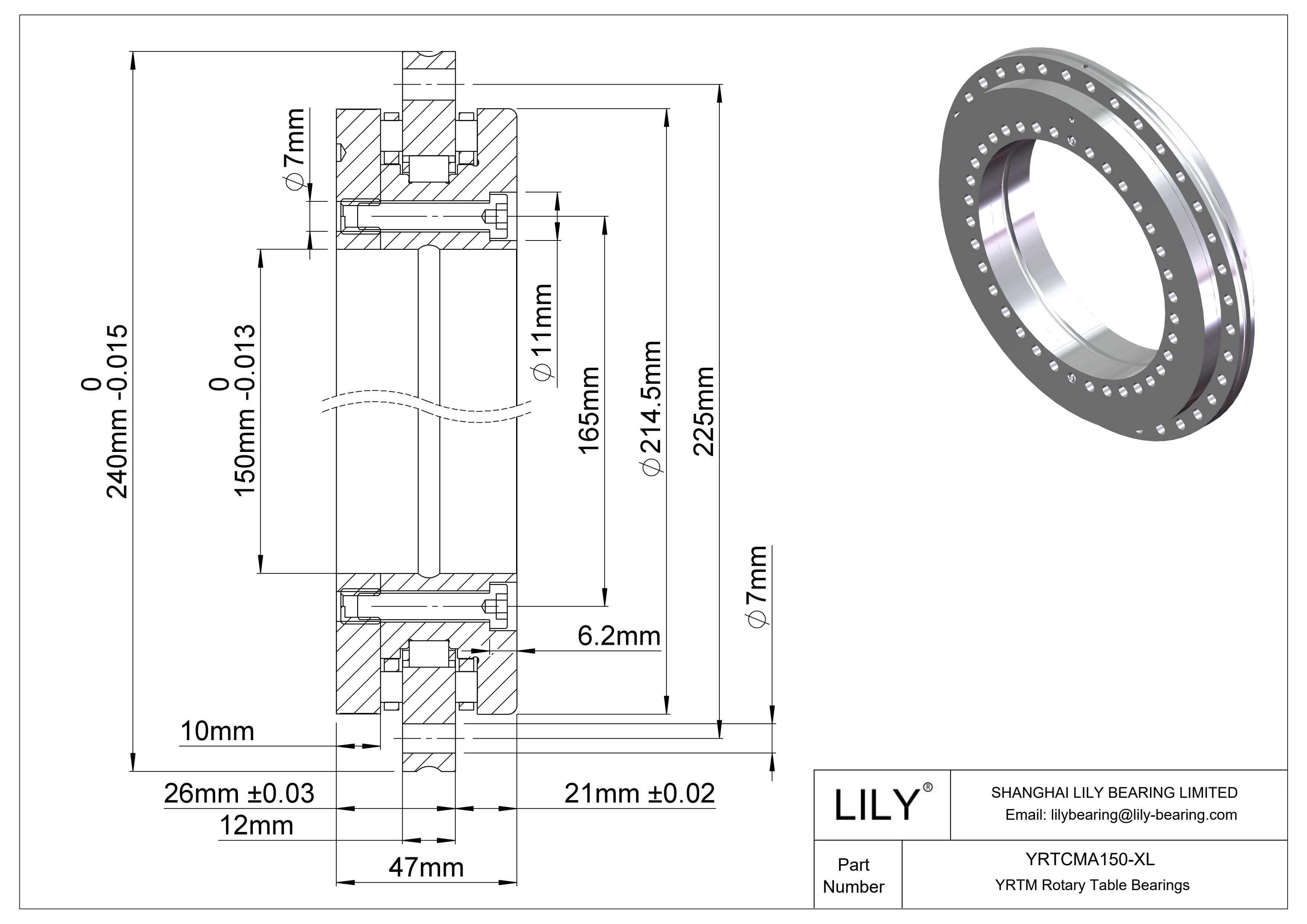 YRTCMA150-XL YRTM Rotary Table Bearings cad drawing