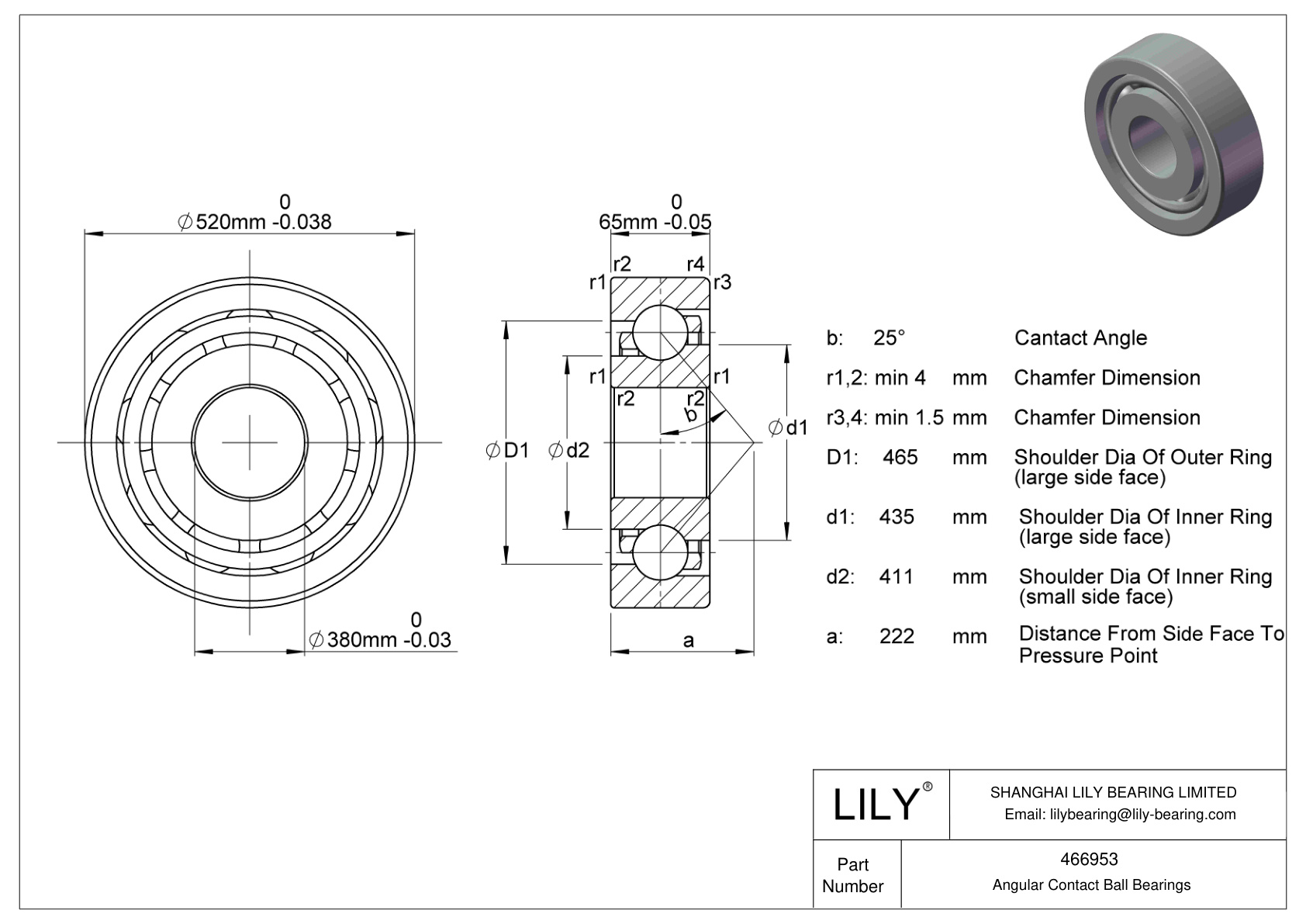 466953 Rodamientos de bolas de contacto angular de una hilera (General) cad drawing