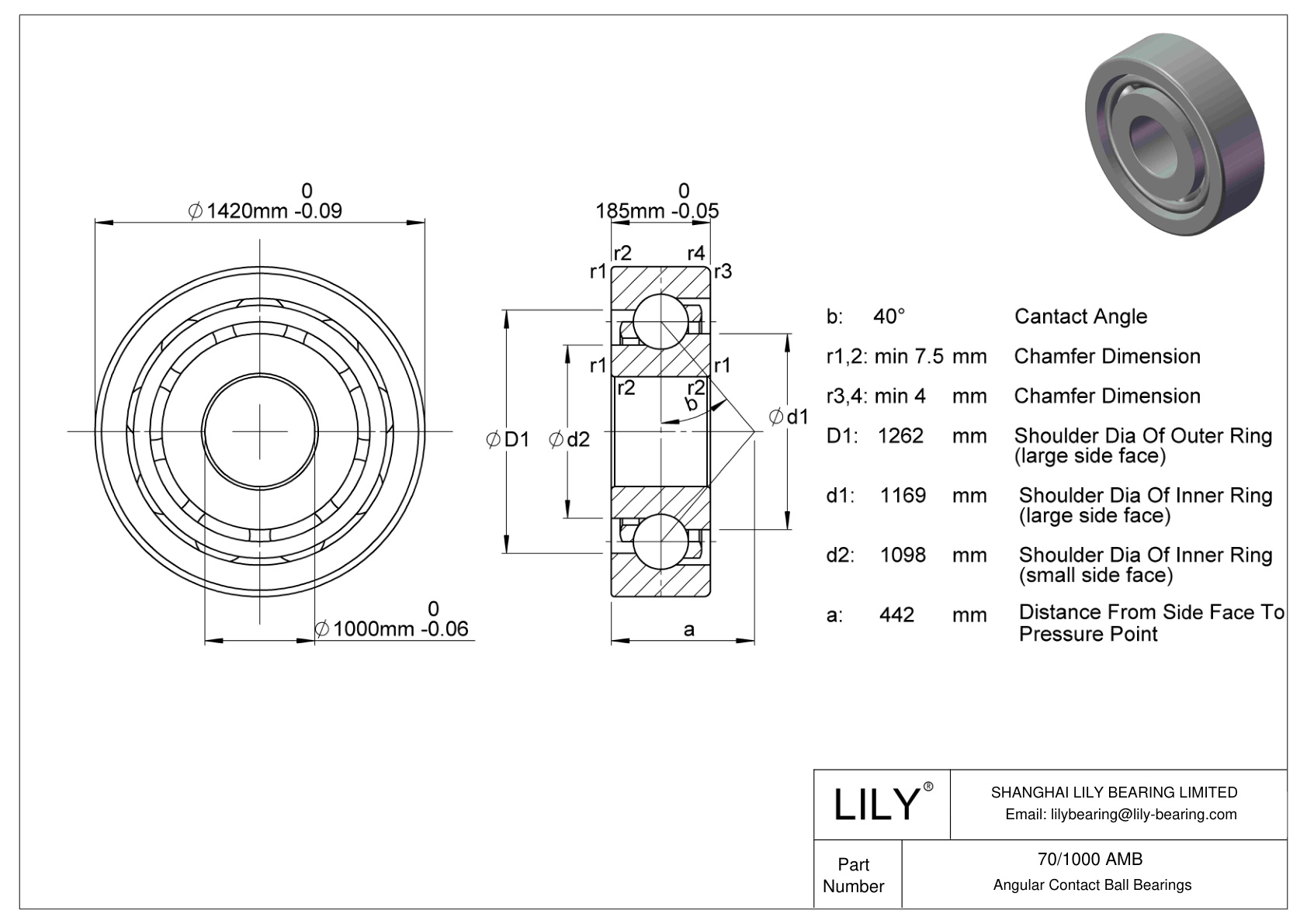 70/1000 AMB Rodamientos de bolas de contacto angular de una hilera (General) cad drawing