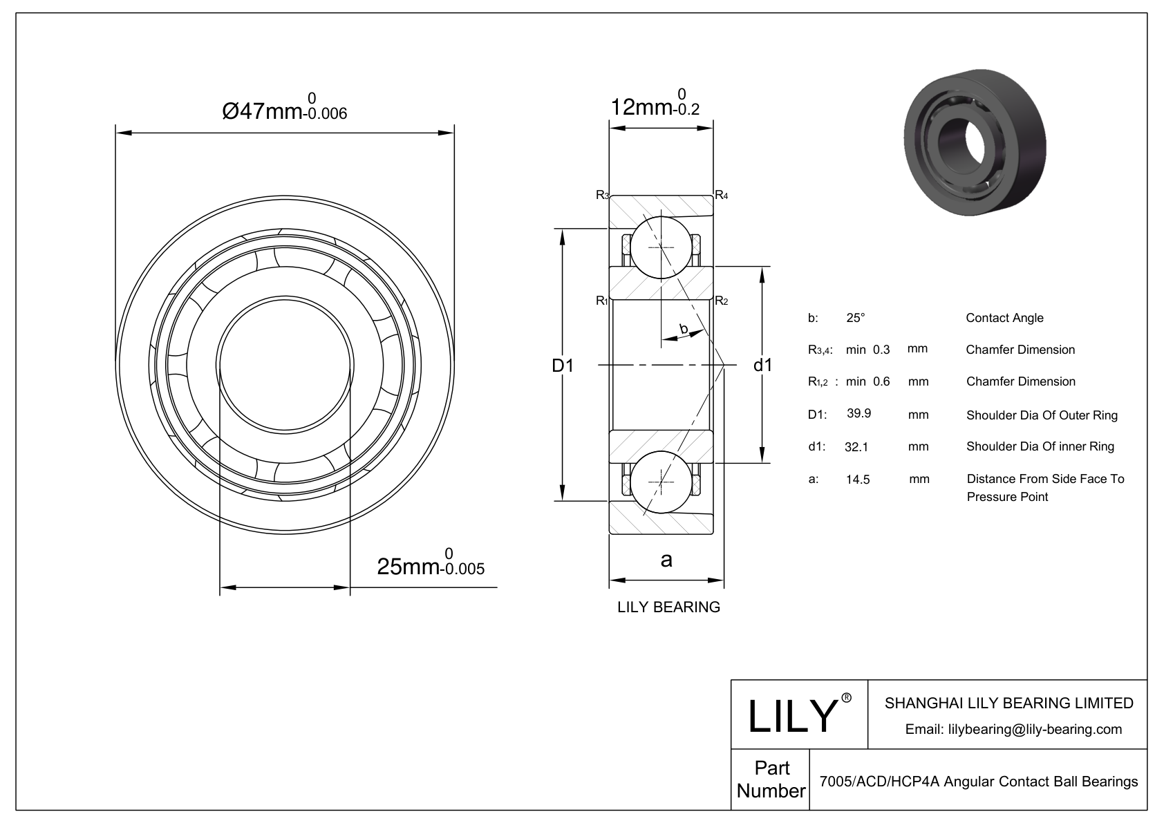 HCB7005-C-2RSD-T-P4S-UL FAG Sealed Type With Ceramic Balls Super Precision Spindle Bearing cad drawing