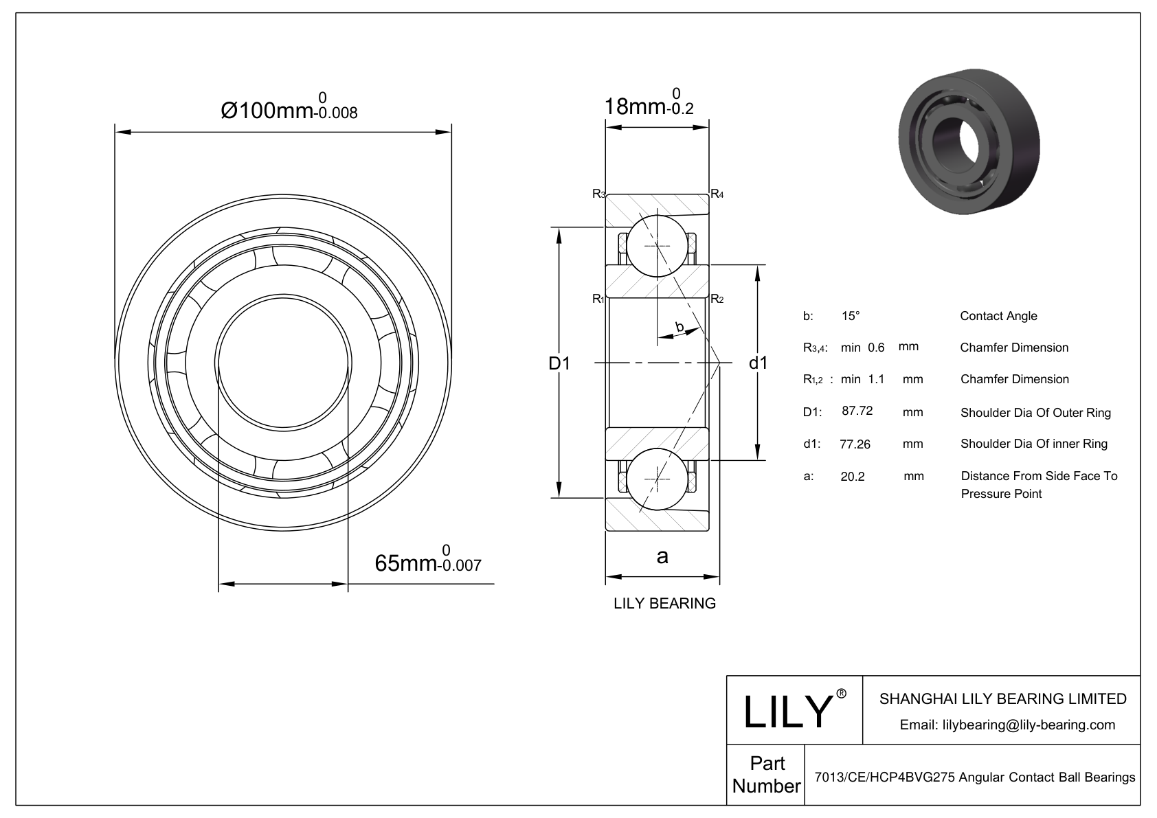 7013 CE/HCP4BVG275 角接触陶瓷球轴承 cad drawing