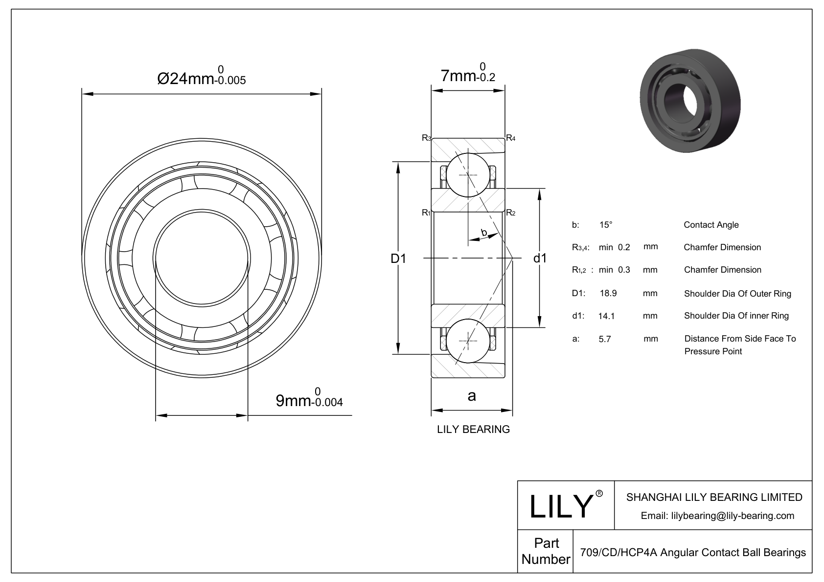 709 CD/HCP4A Angular Contact Ball Bearings cad drawing