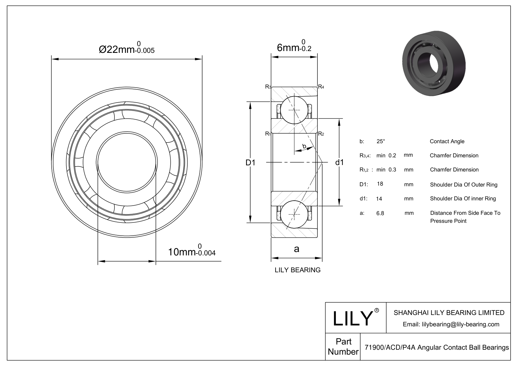 HS71900-E-T-P4S-UL FAG Super Precision Angular Contact Spindle Bearing cad drawing