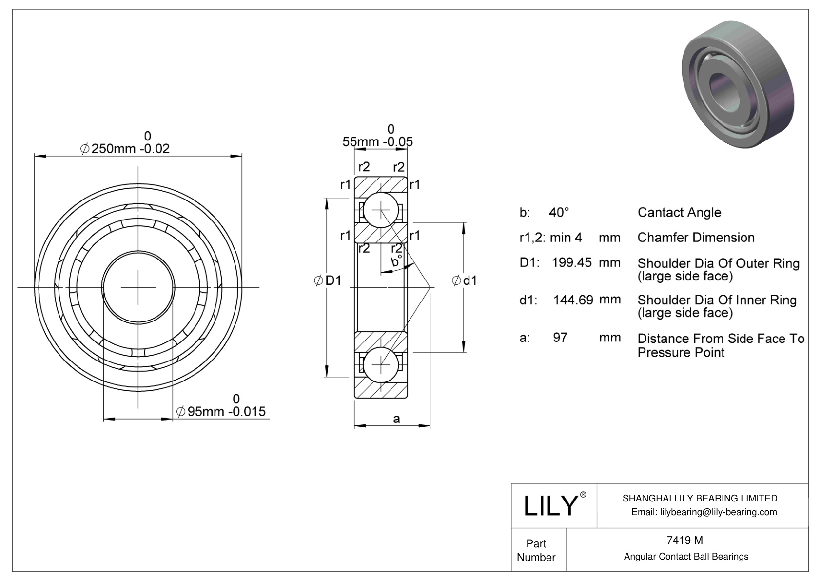 7419 M 单列角接触球轴承（通用） cad drawing