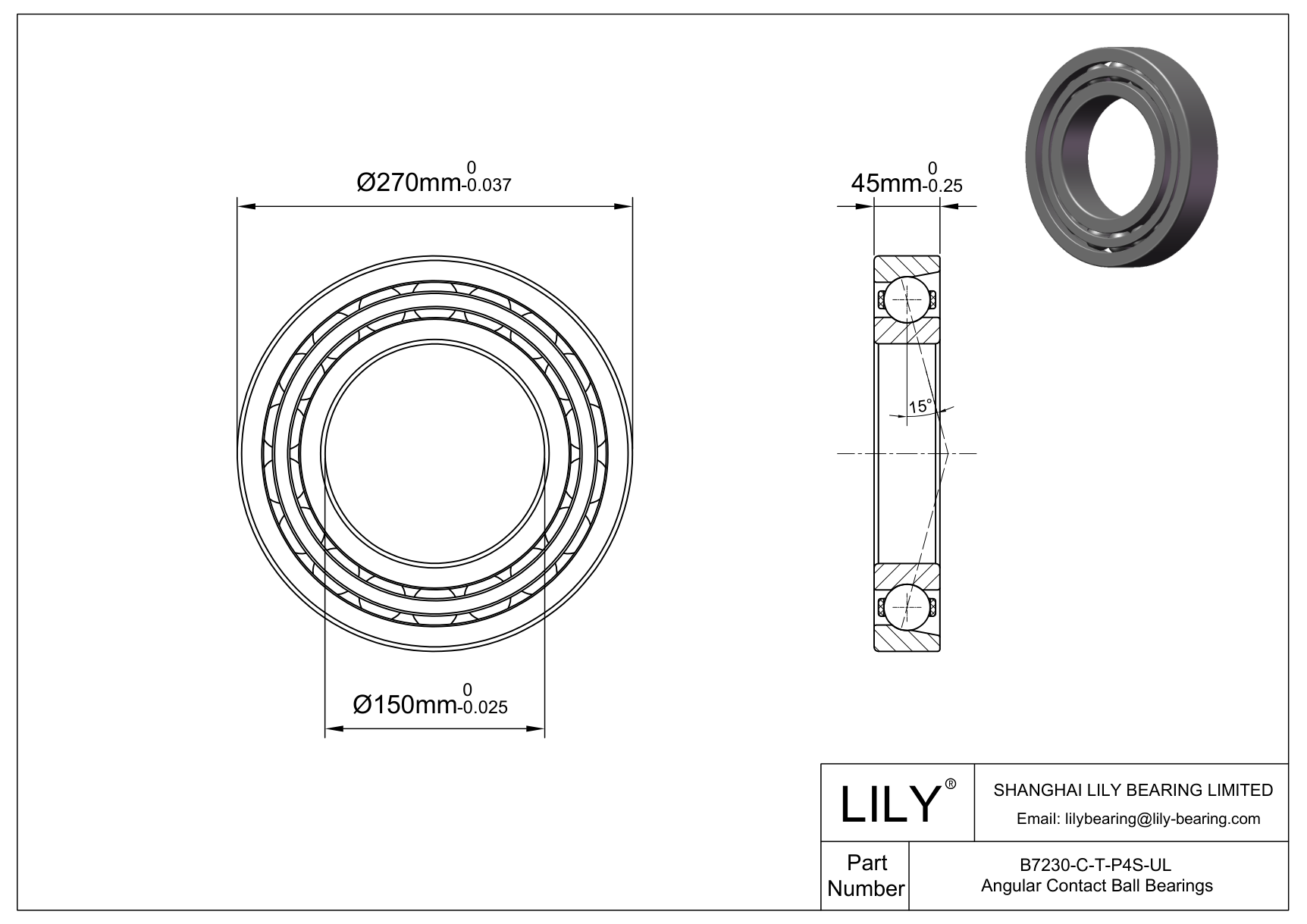 B7230-C-T-P4S-UL FAG Super Precision Angular Contact Spindle Bearing cad drawing