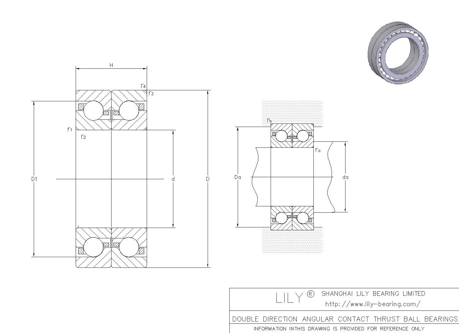 BTW 160 CM/SP Double Direction Angular Contact Thrust Ball Bearings cad drawing
