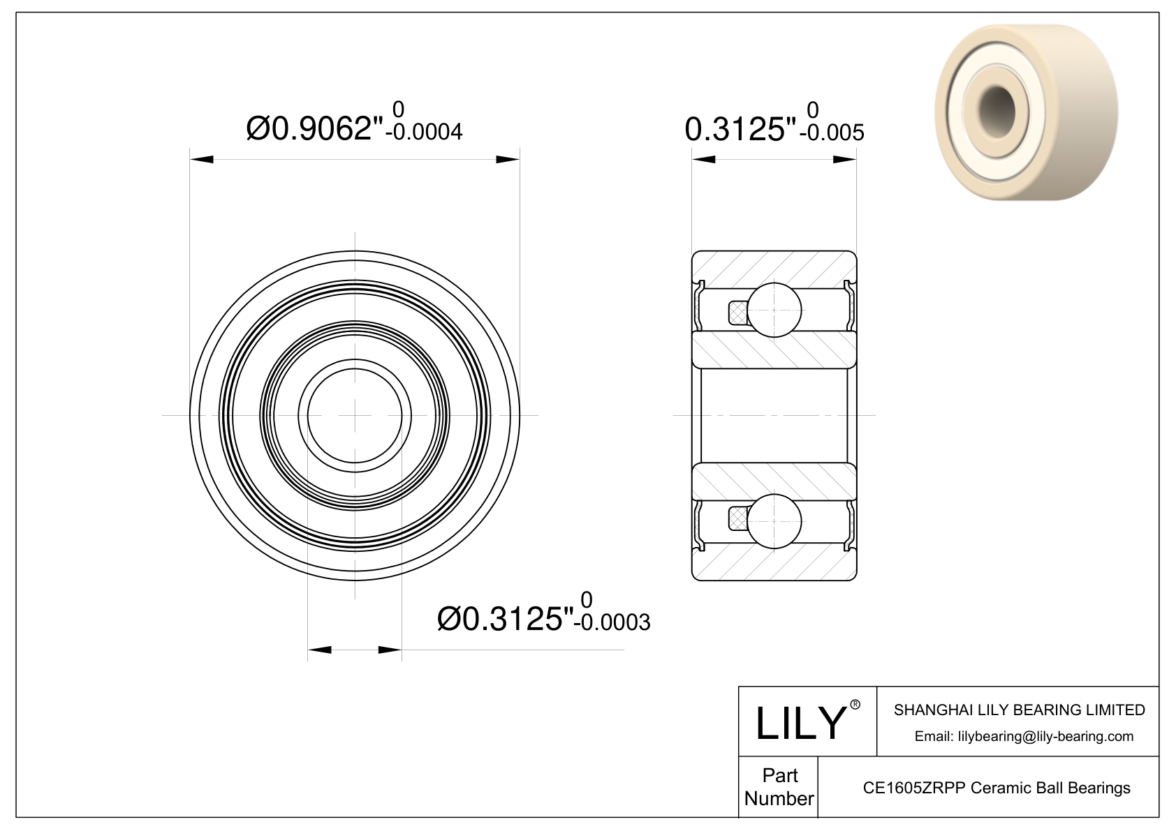 CEZR 1605 2RS Inch Size Zirconia Ceramic Bearings cad drawing