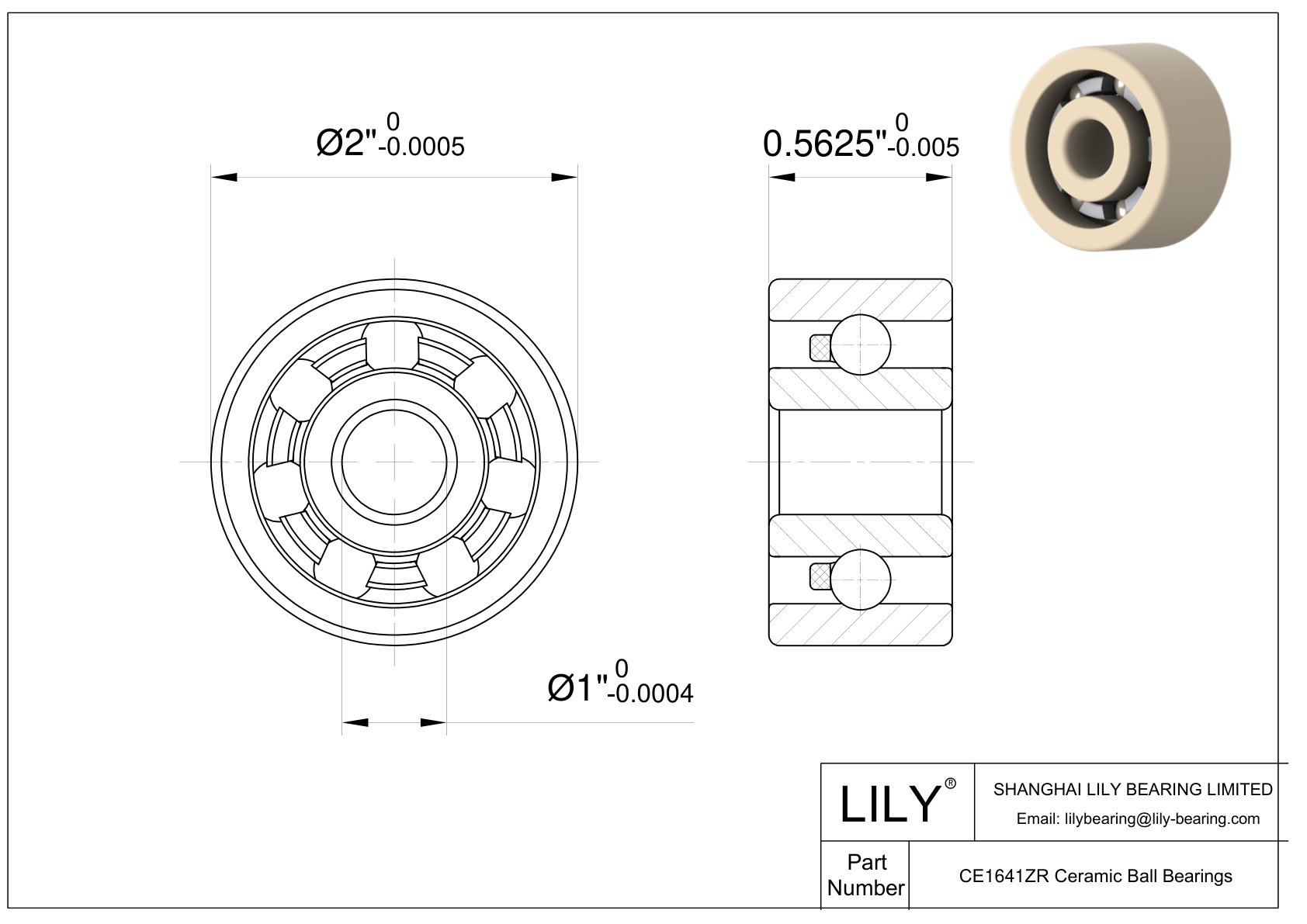 CEZR 1641 Inch Size Zirconia Ceramic Bearings cad drawing