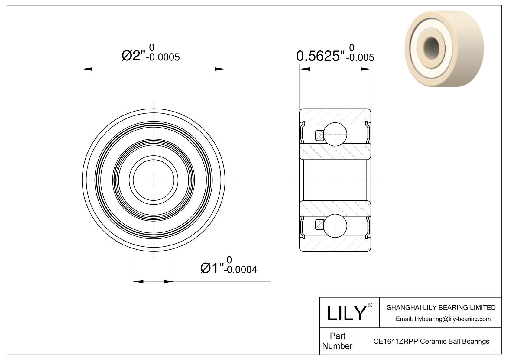 CEZR 1641 2RS Inch Size Zirconia Ceramic Bearings cad drawing