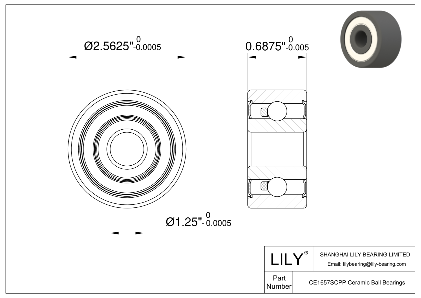 CESC 1657 2RS Inch Size Silicon Carbide Ceramic Bearings cad drawing