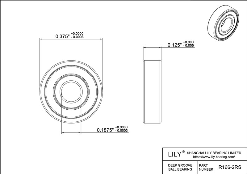 CEZR R166 2RS Inch Size Zirconia Ceramic Bearings cad drawing