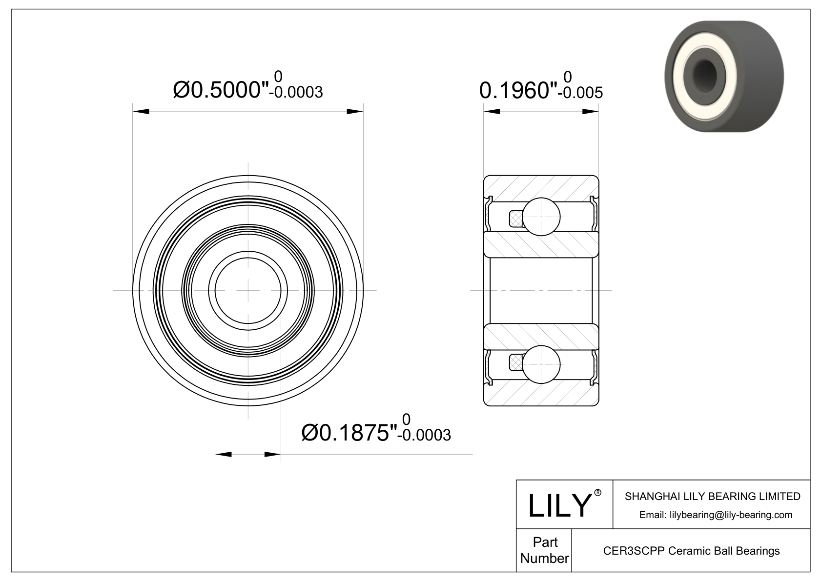 CESC R3 2RS Inch Size Silicon Carbide Ceramic Bearings cad drawing