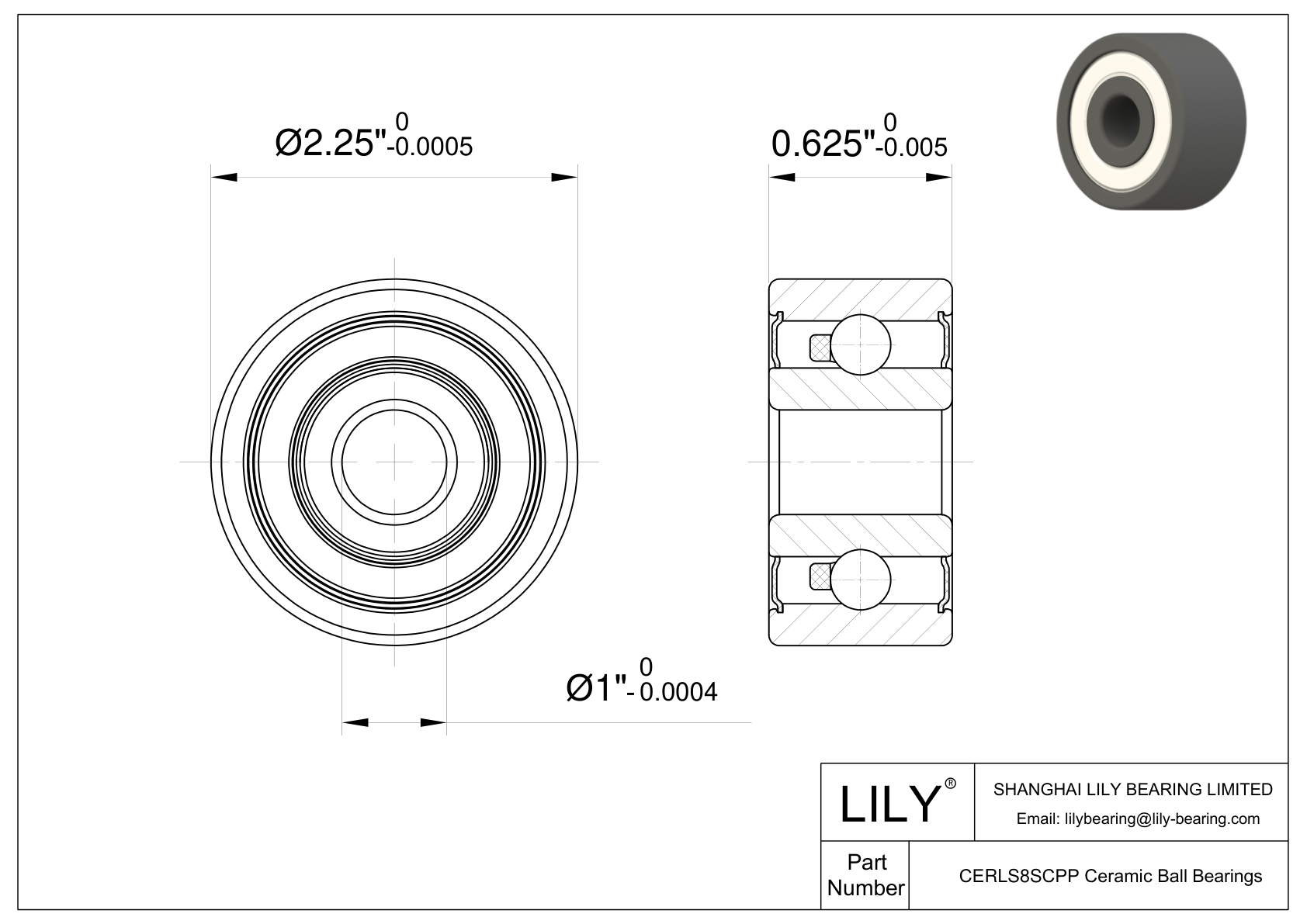 CESC RLS8 2RS Inch Size Silicon Carbide Ceramic Bearings cad drawing