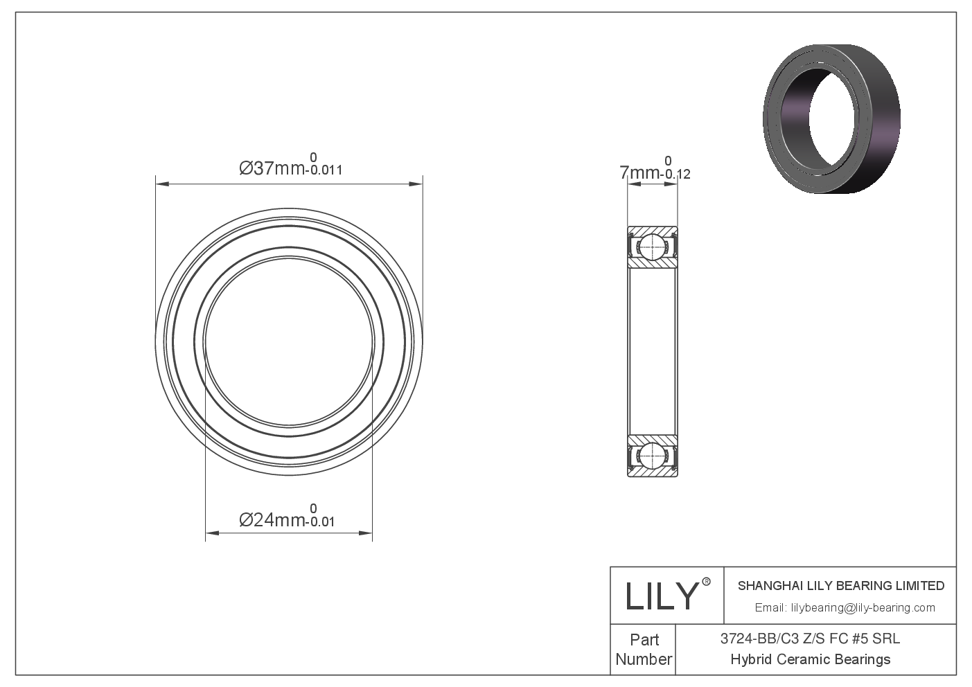 3724-BB/C3 Z/S FC #5 SRL Hybrid Ceramic Deep Groove Ball Bearings cad drawing