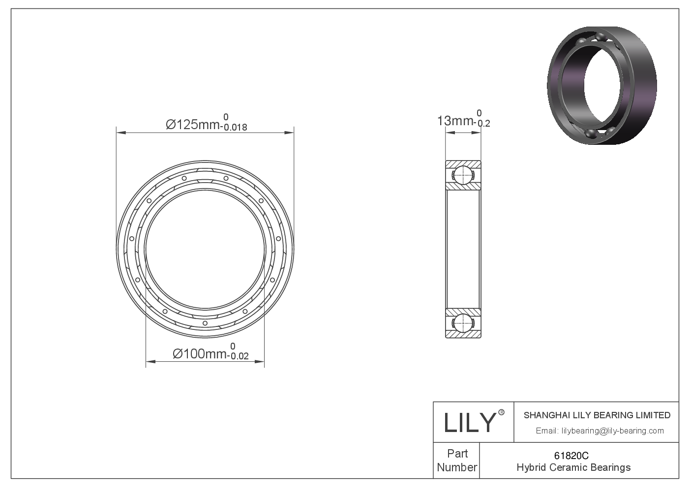 61820C 混合陶瓷深沟球轴承 cad drawing