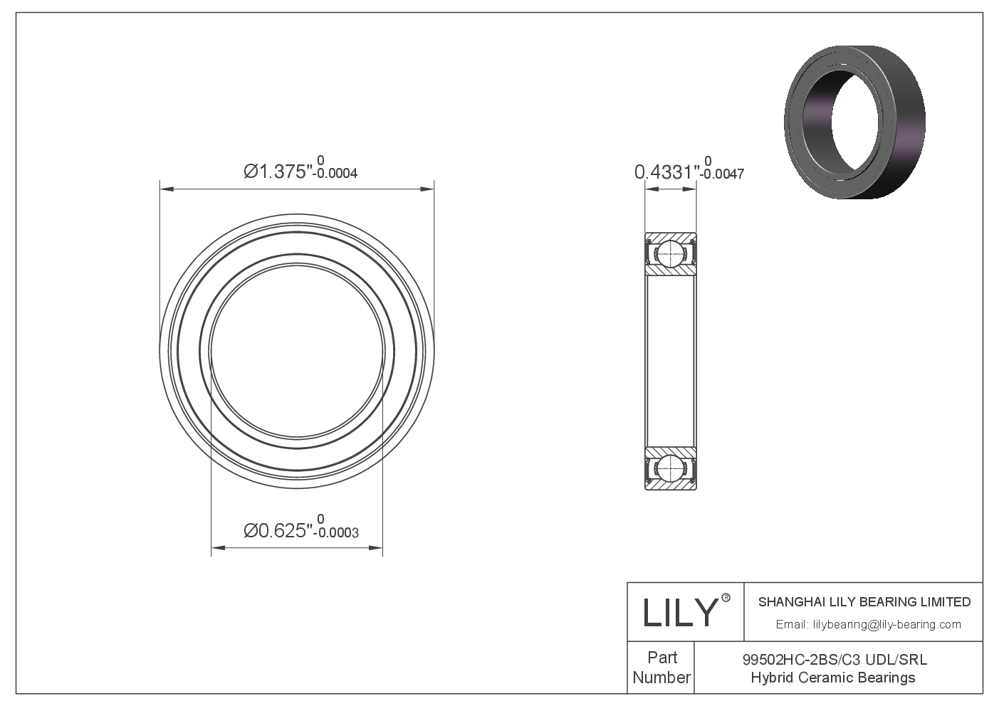 99502HC-2BS/C3 UDL/SRL Hybrid Ceramic Deep Groove Ball Bearings cad drawing