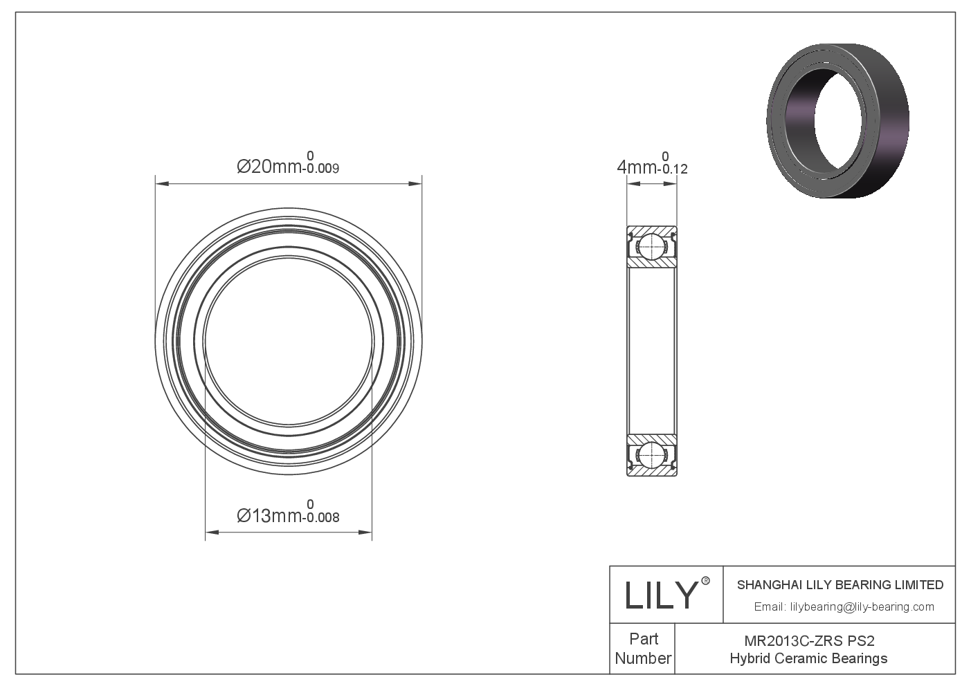 MR2013C-ZRS PS2 混合陶瓷深沟球轴承 cad drawing