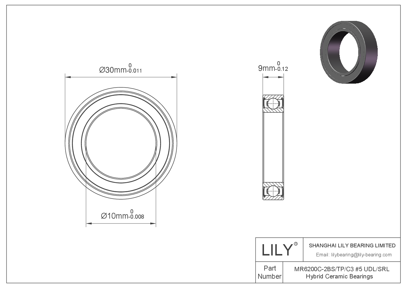 MR6200C-2BS/TP/C3 #5 UDL/SRL 混合陶瓷深沟球轴承 cad drawing