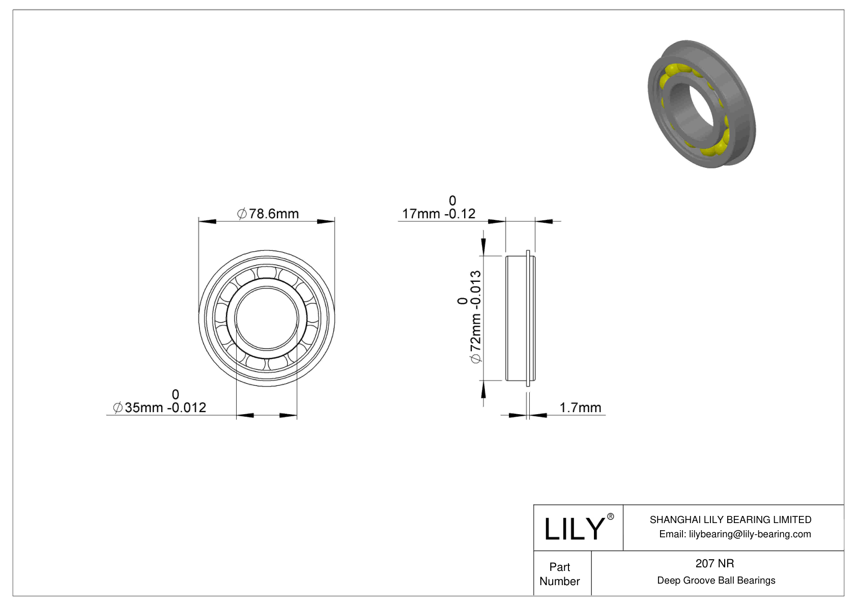 207 NR 卡环沟槽球轴承 cad drawing