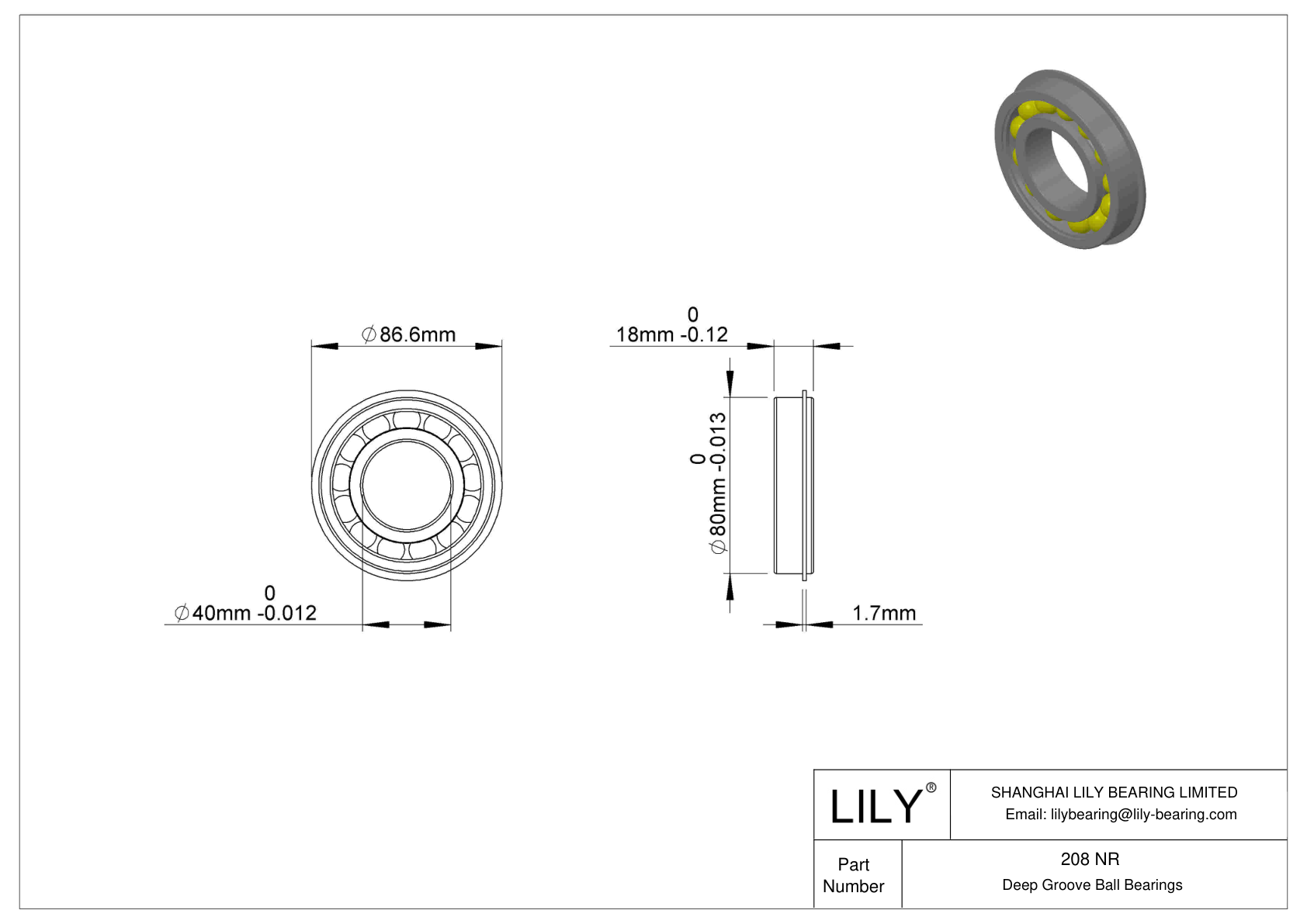 208 NR 卡环沟槽球轴承 cad drawing