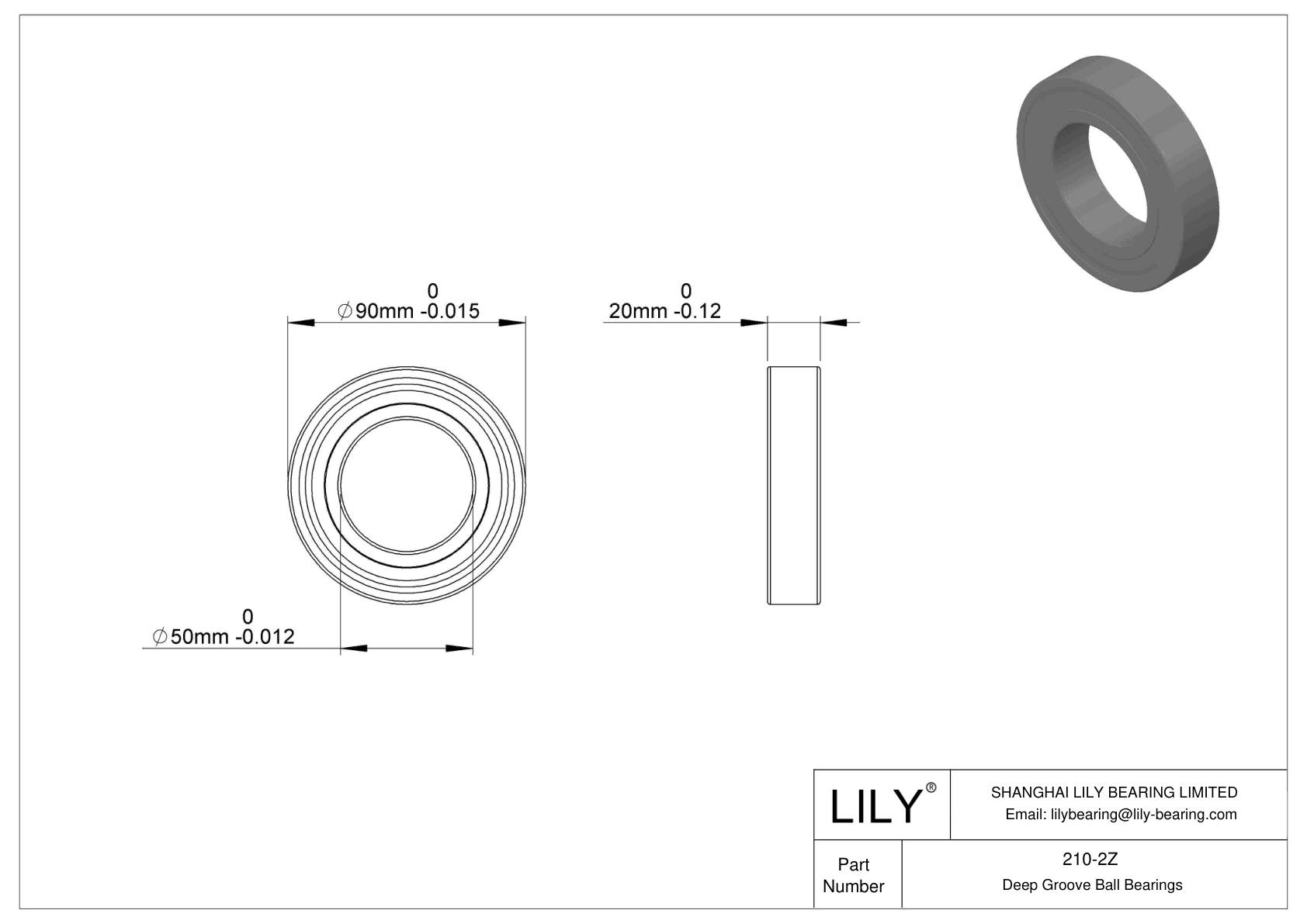 210-2Z Single Row Deep Groove Ball Bearings With Filling Slots cad drawing