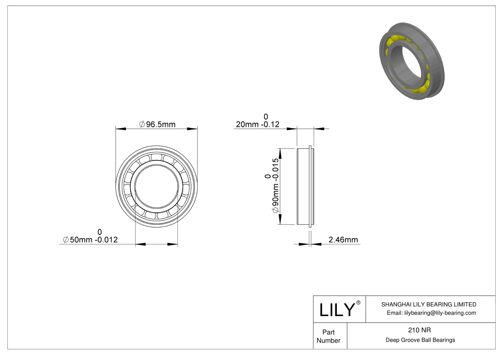 210 NR Snap Ring Groove Ball Bearing cad drawing