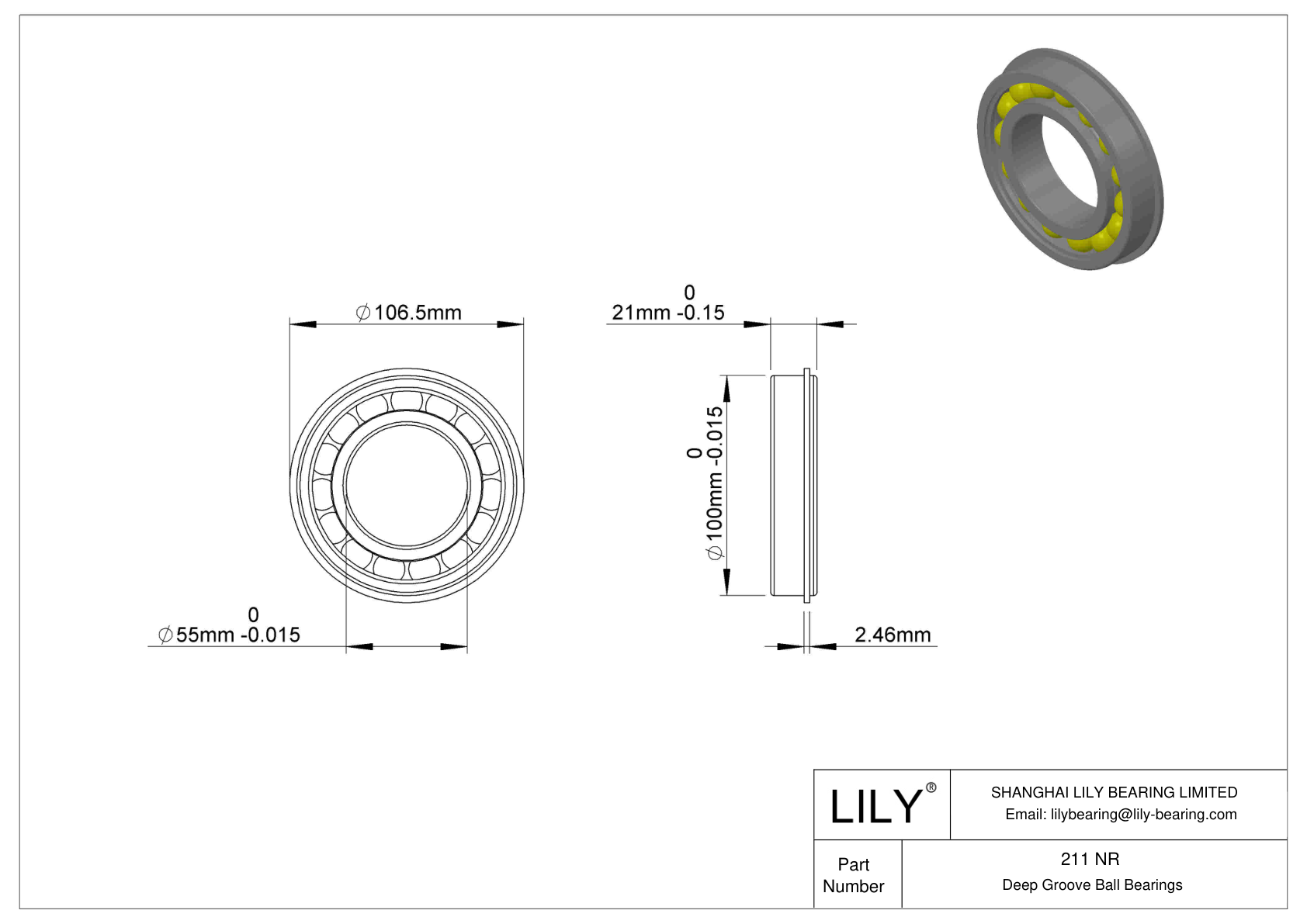 211 NR 卡环沟槽球轴承 cad drawing