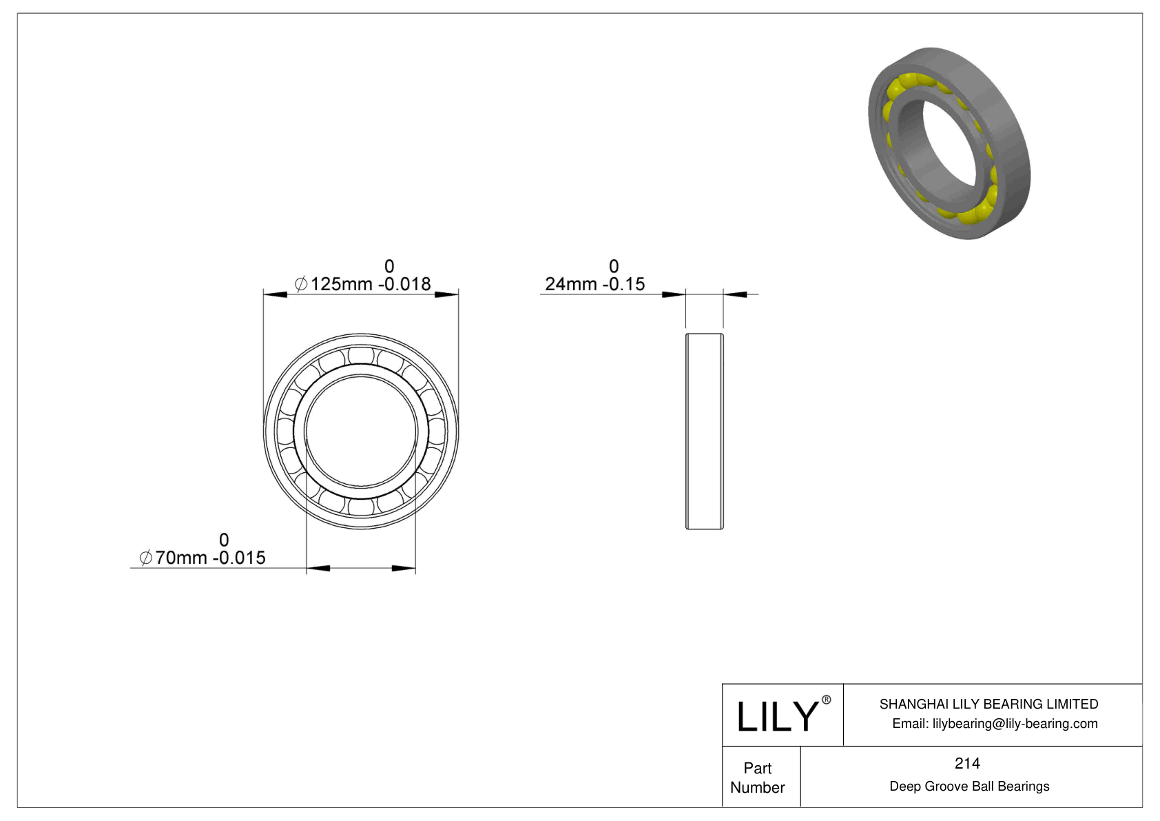 214SFF-HYB#1 Single Row Deep Groove Ball Bearings cad drawing