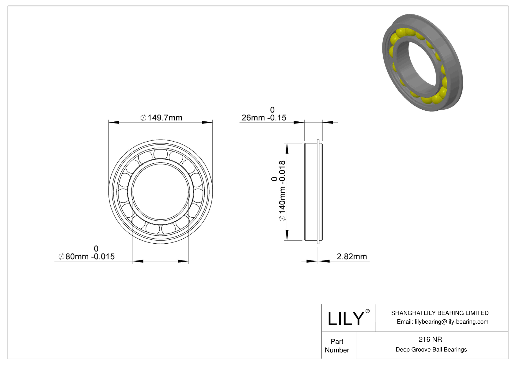 216 NR/C3 Snap Ring Groove Ball Bearing cad drawing