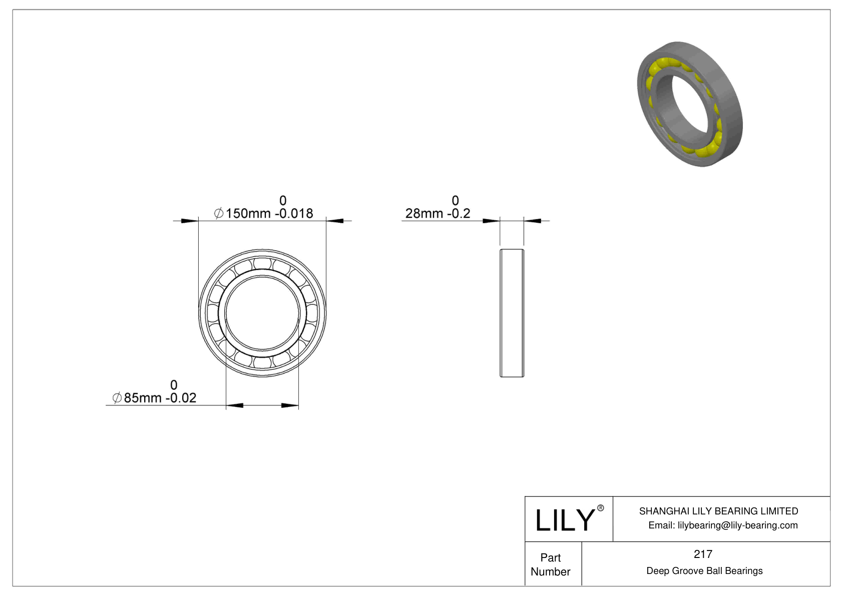 217S-HYB#1 Single Row Deep Groove Ball Bearings cad drawing