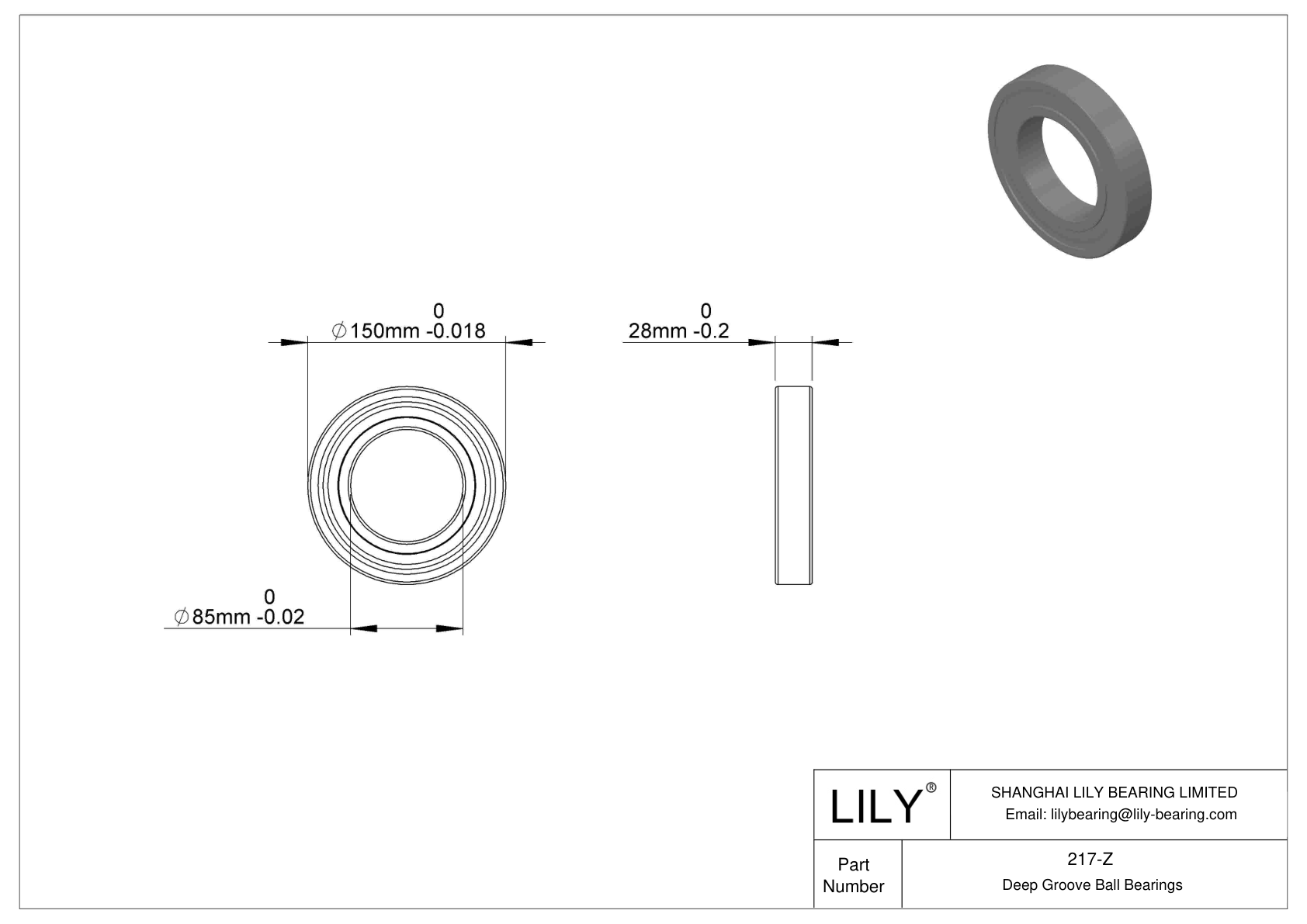 217-Z Single Row Deep Groove Ball Bearings With Filling Slots cad drawing